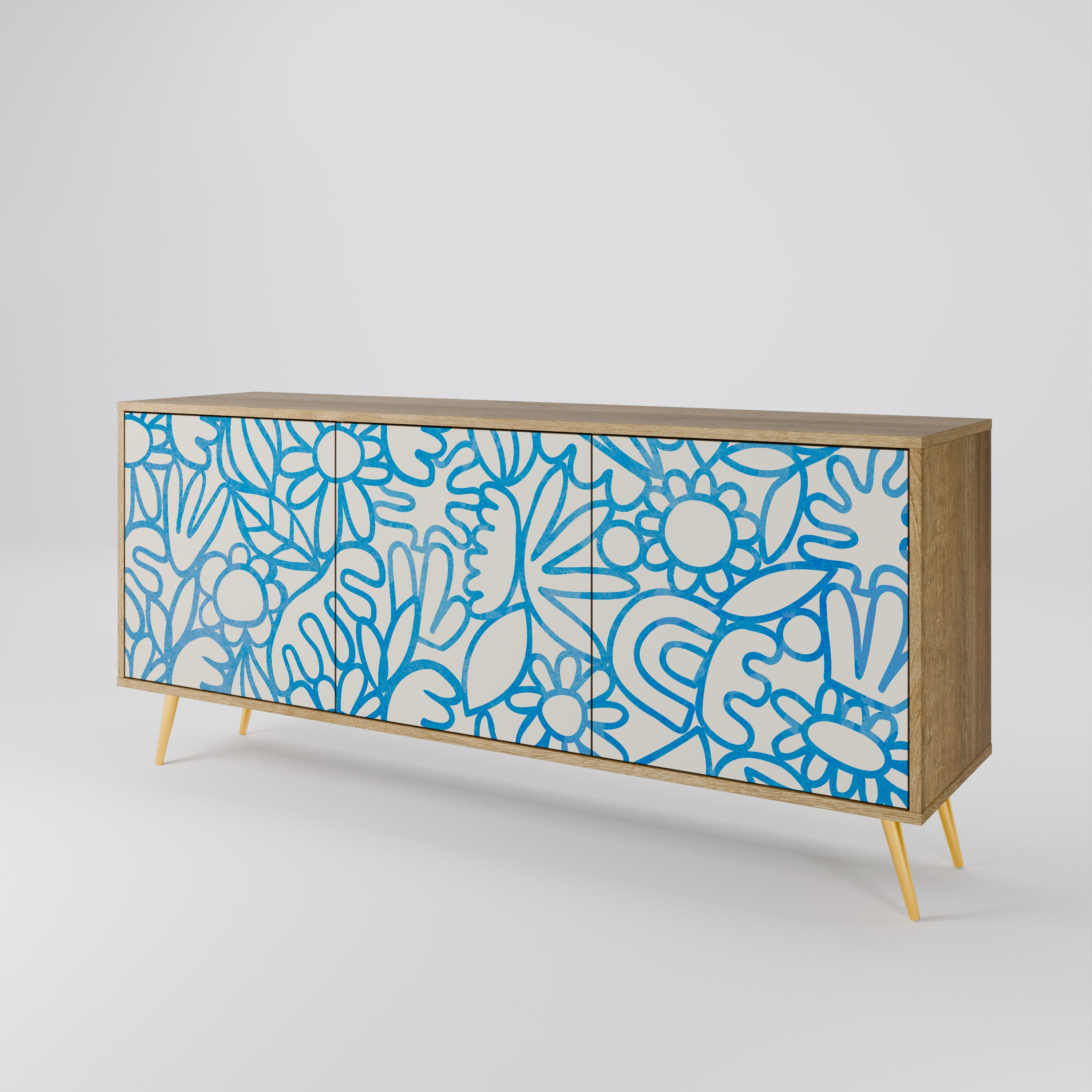 BLOOMY MORNING 3-Door Sideboard in Oak Effect