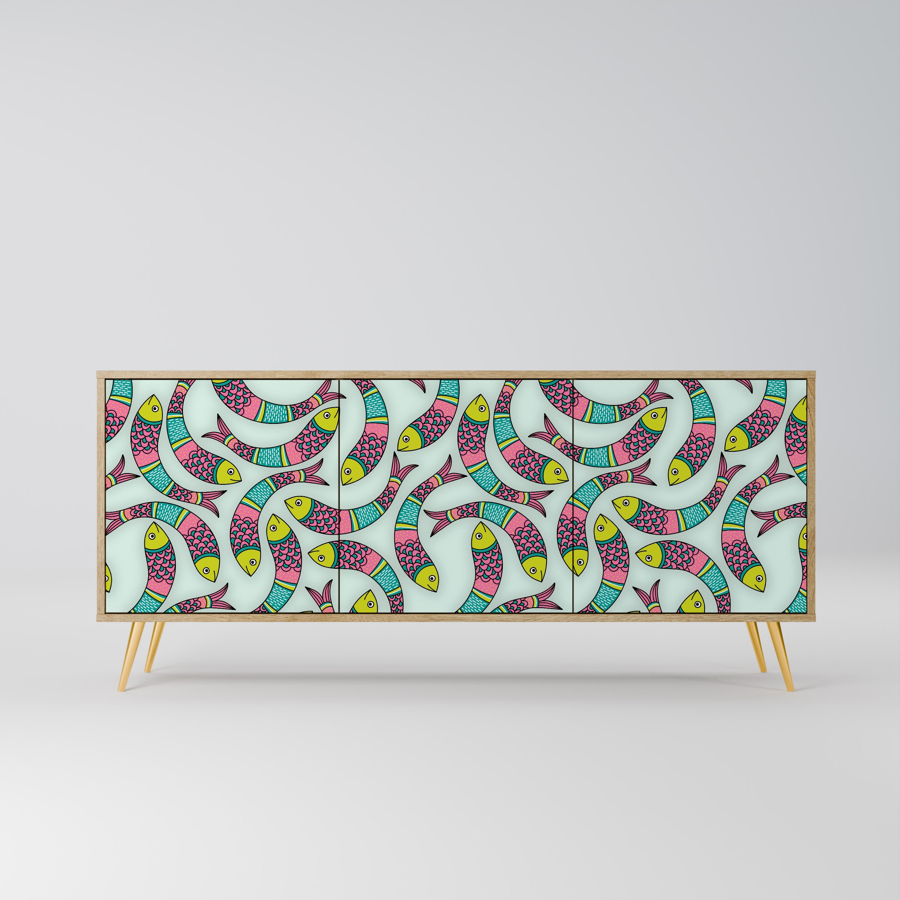 INDIAN FISH 3-Door Sideboard in Oak Effect