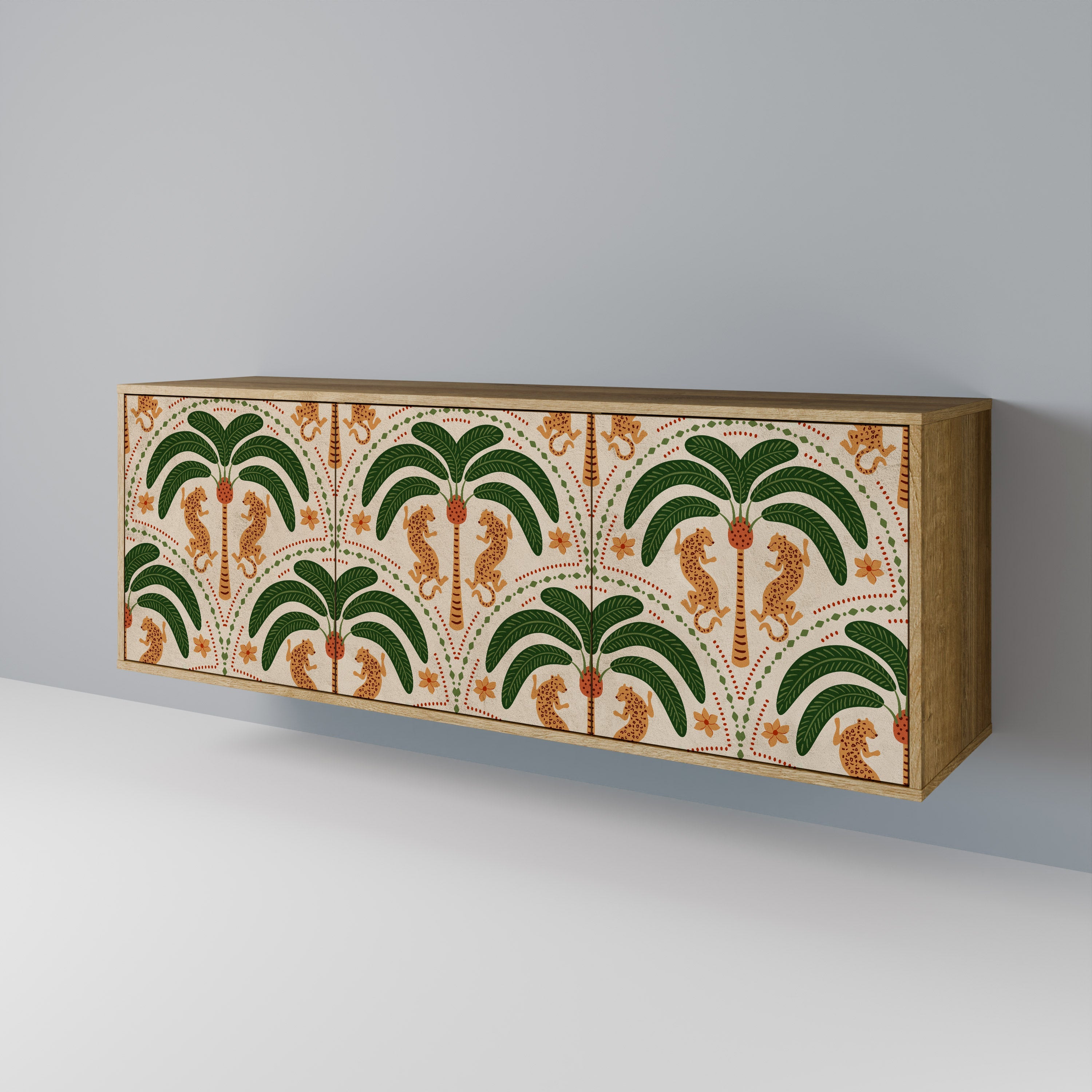 DANCING PREDATORS 3-Door Sideboard in Oak Effect