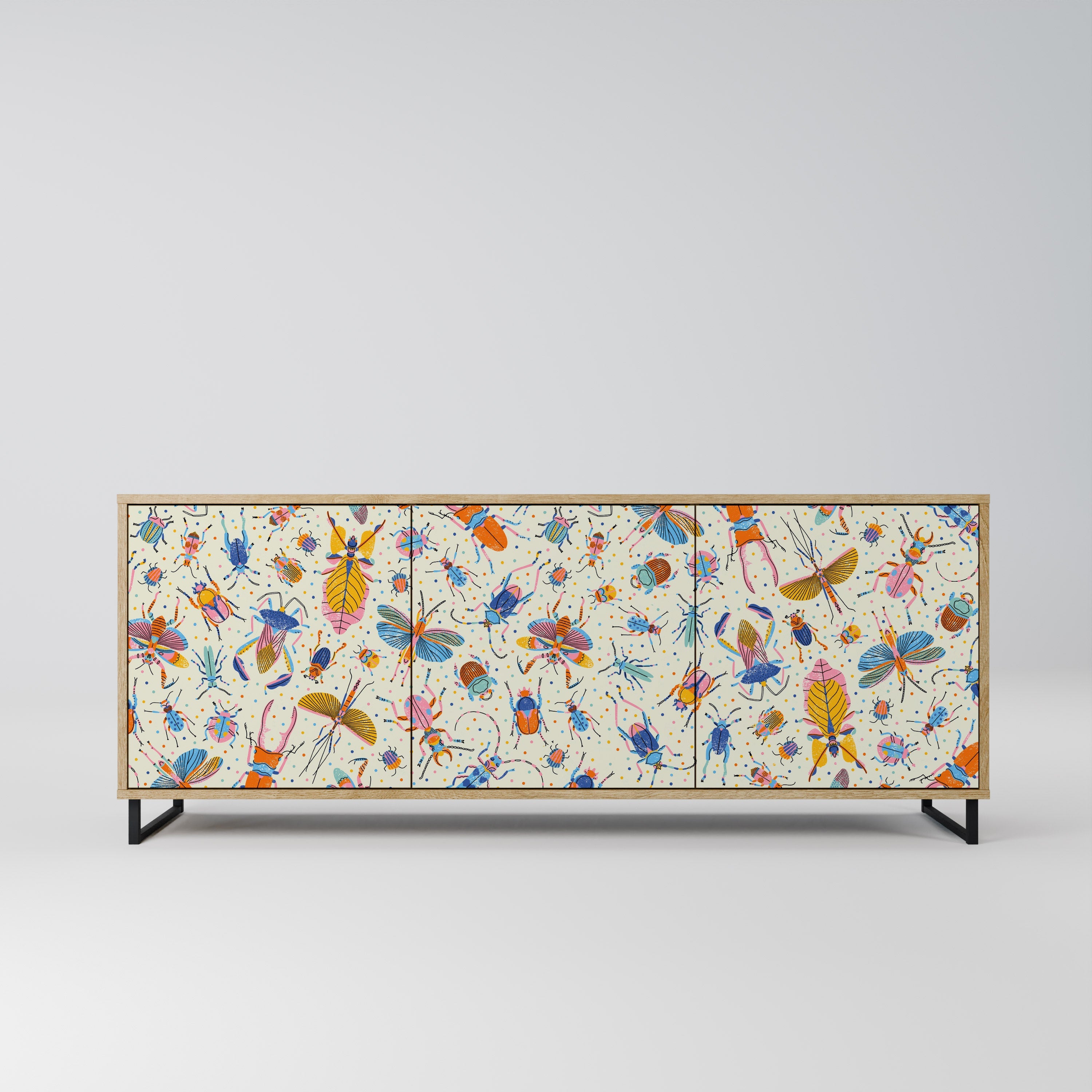 COLORFUL INSECTS 3-Door Sideboard in Oak Effect