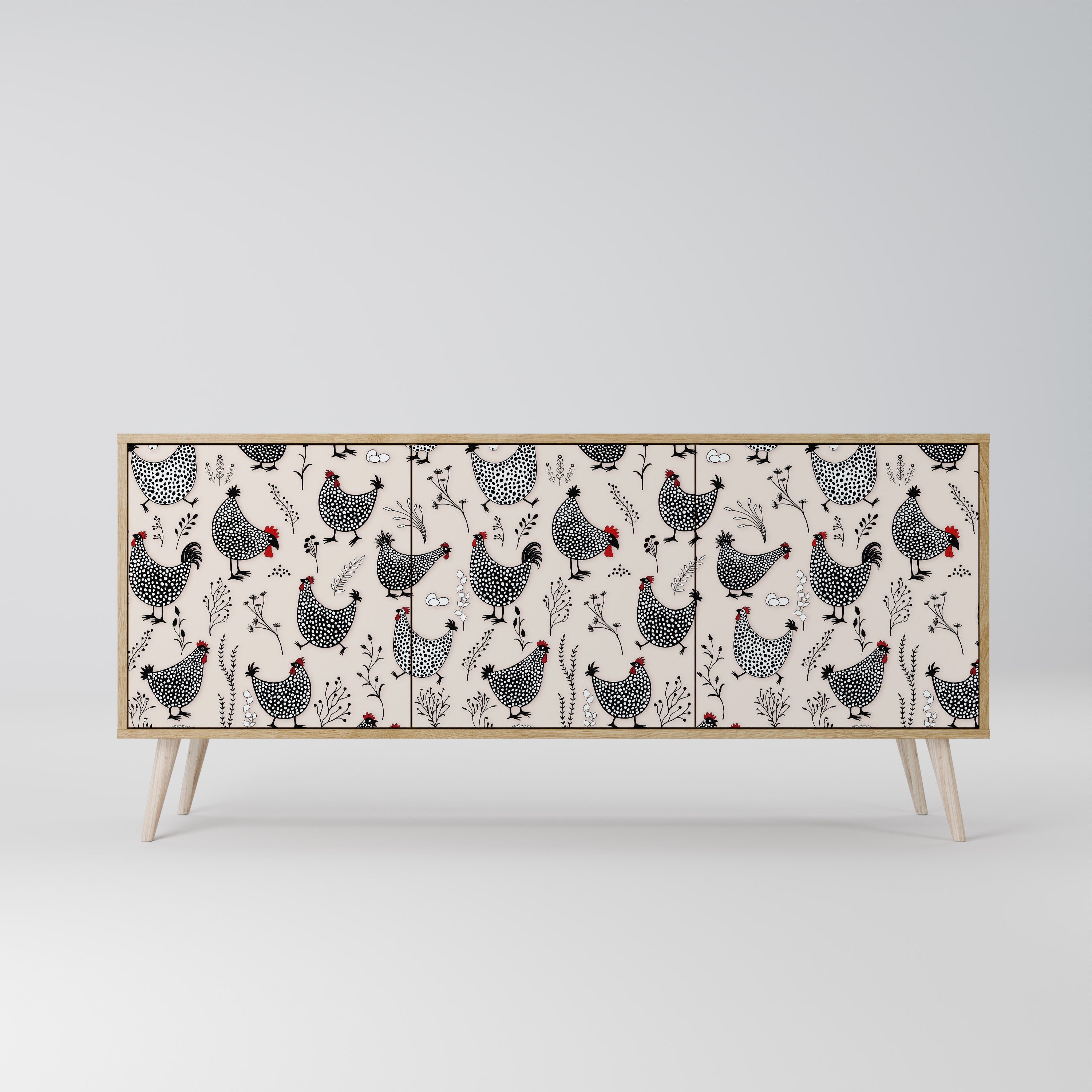 HAPPY HENS 3-Door Sideboard in Oak Effect