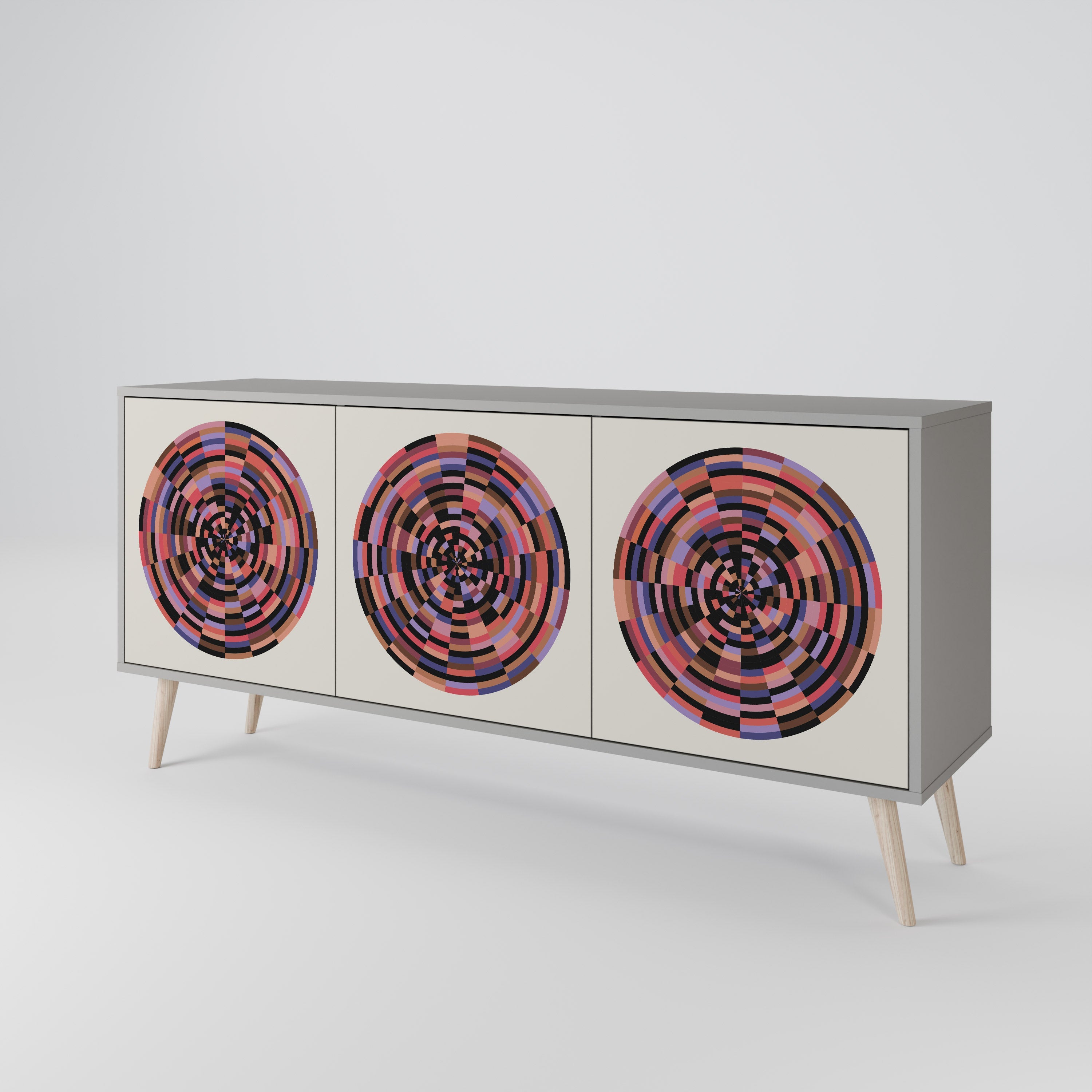 Μπουφές 3 θυρών BROWN CIRCLES σε γκρι φινίρισμα