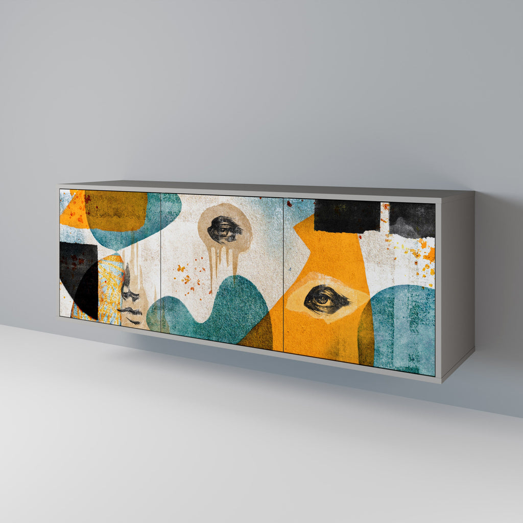 Μπουφές ABSTRACT FACES με 3 πόρτες σε γκρι φινίρισμα