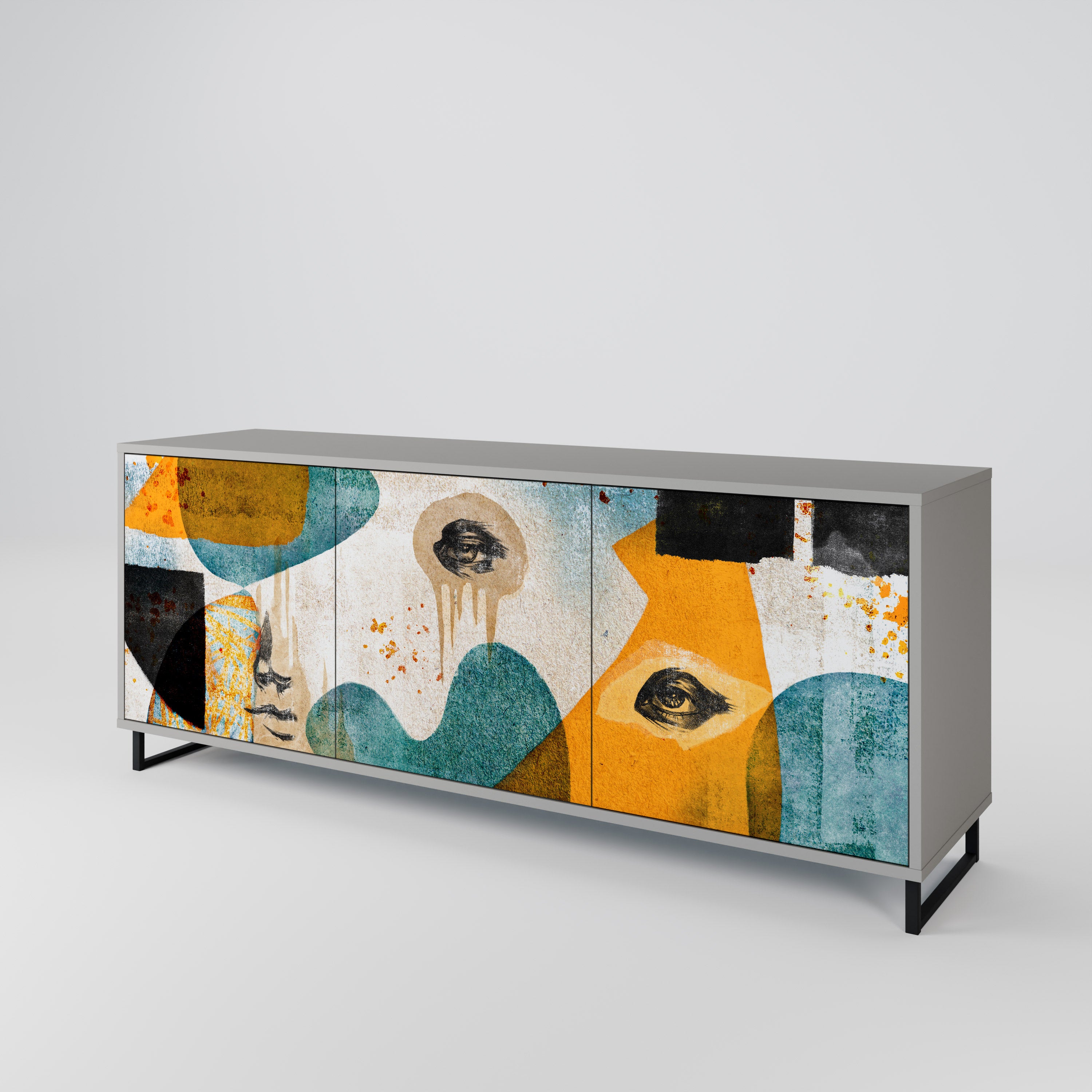 ABSTRACT FACES 3-Door Sideboard