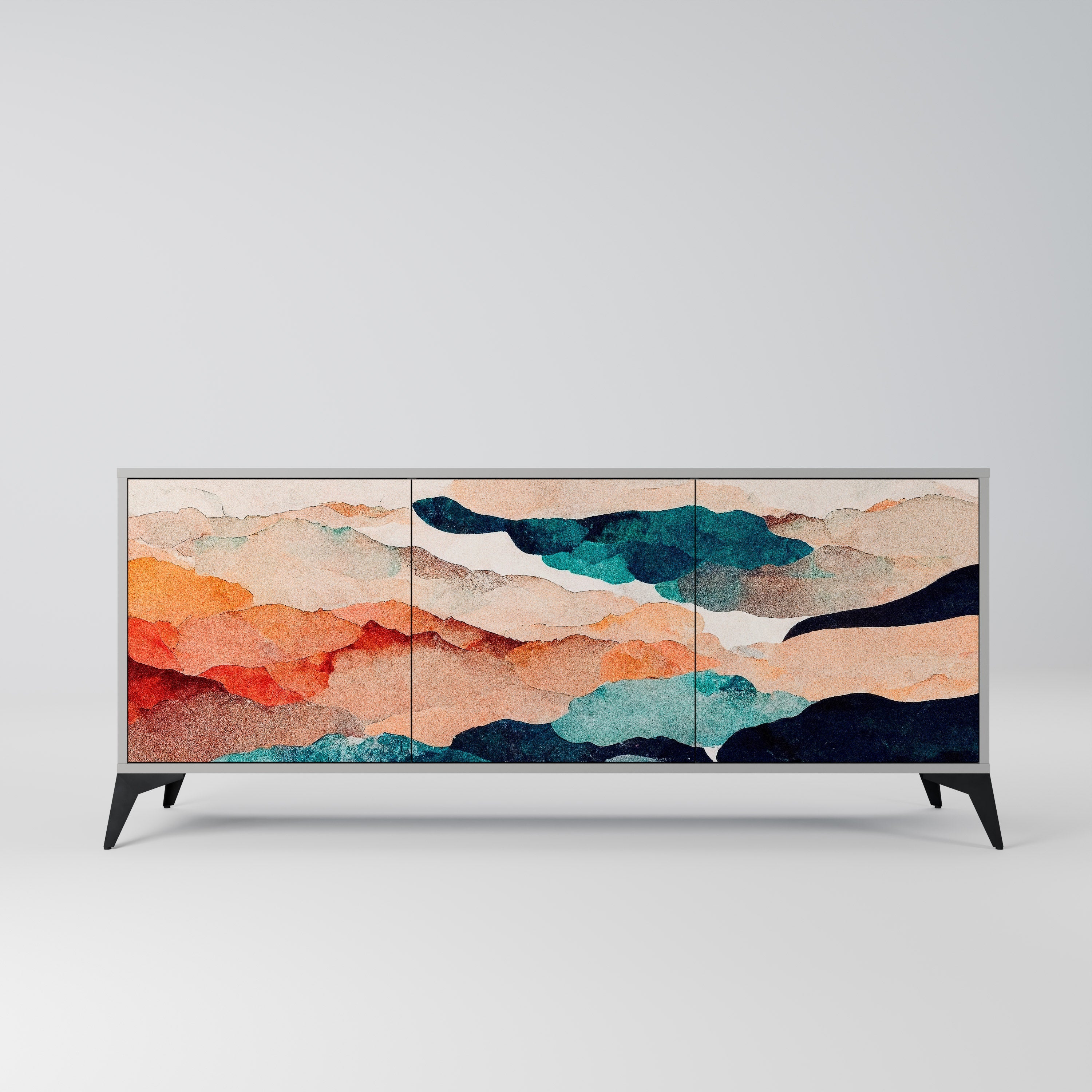 Μπουφές ABSTRACT LANDSCAPE με 3 πόρτες σε γκρι φινίρισμα