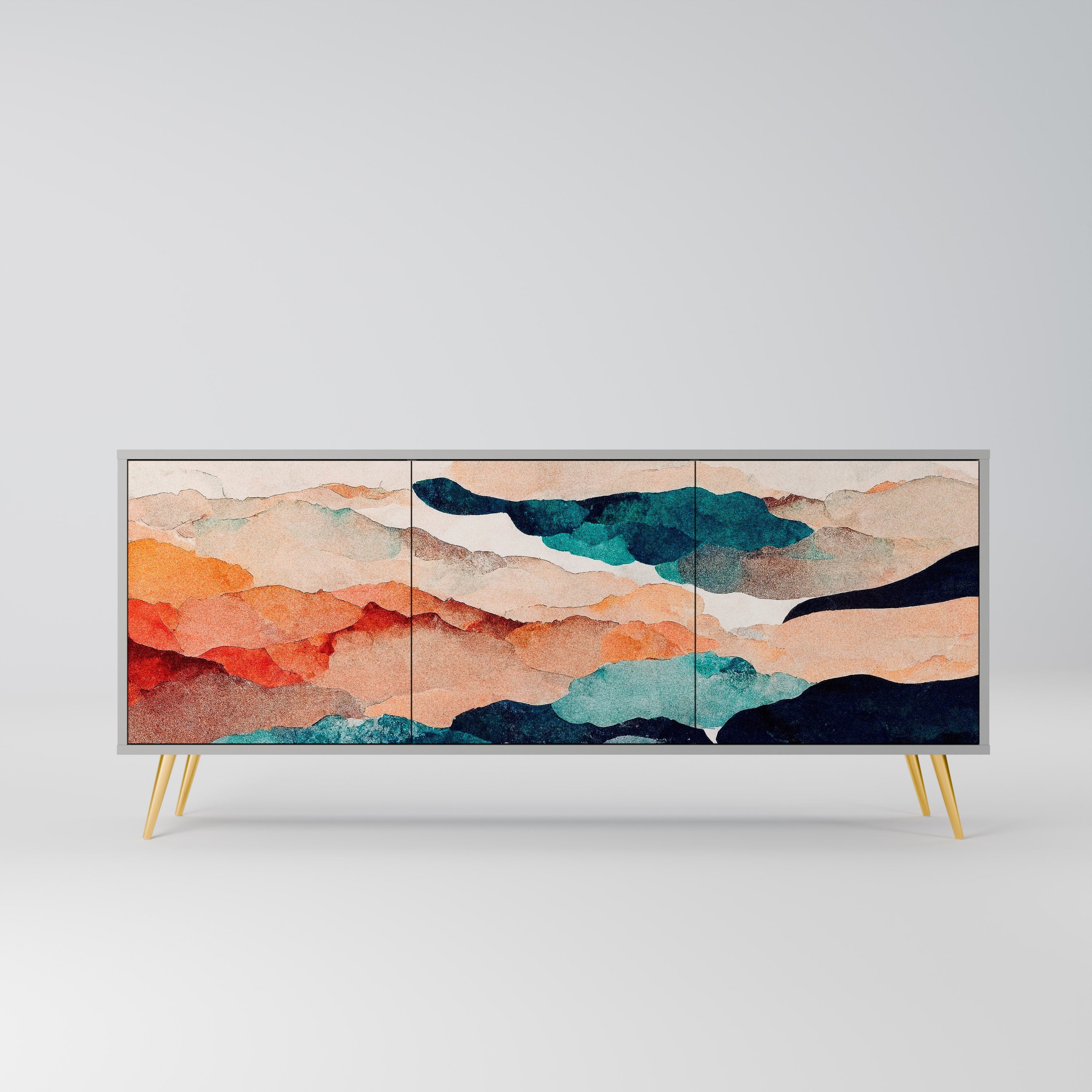 Μπουφές ABSTRACT LANDSCAPE με 3 πόρτες σε γκρι φινίρισμα