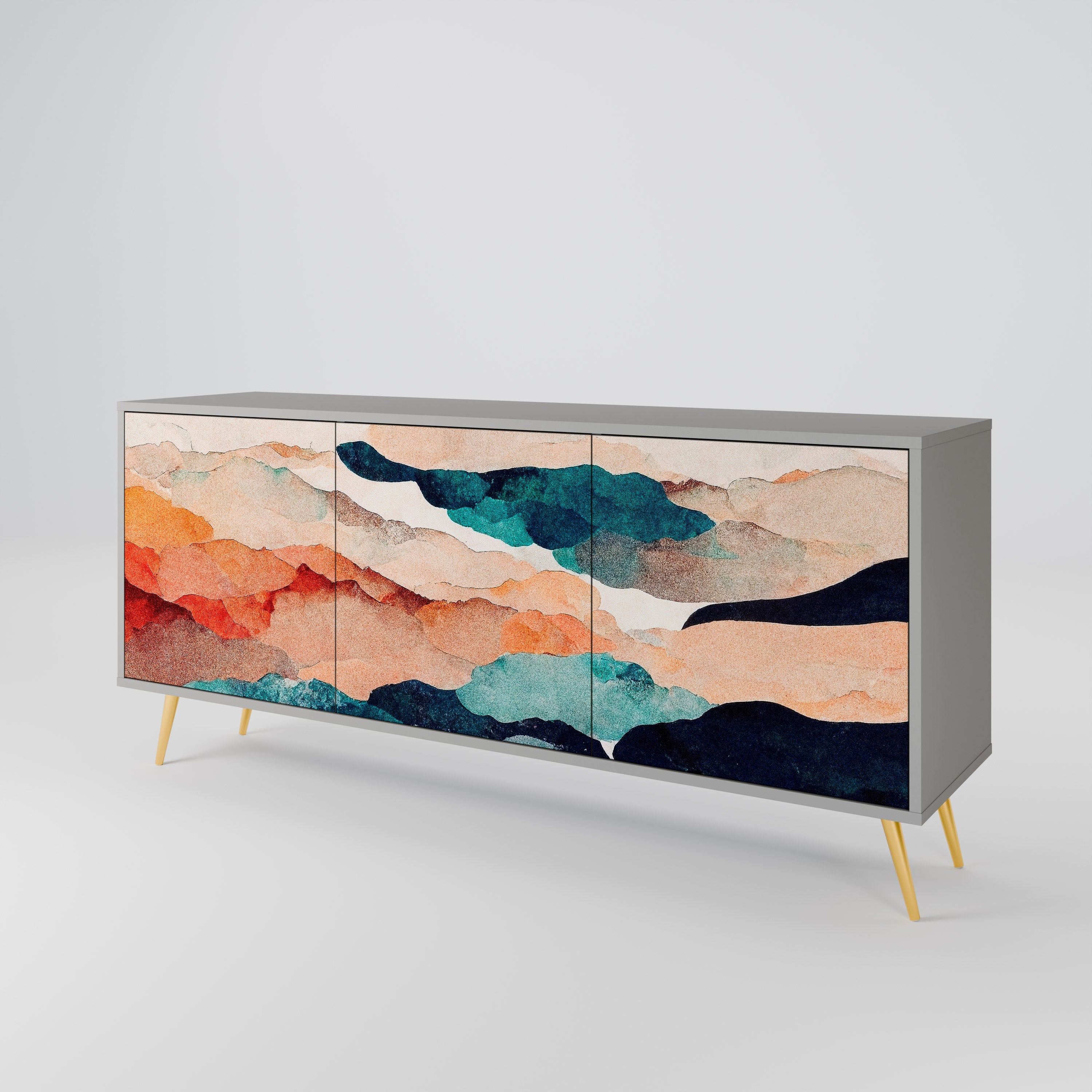 Μπουφές ABSTRACT LANDSCAPE με 3 πόρτες σε γκρι φινίρισμα