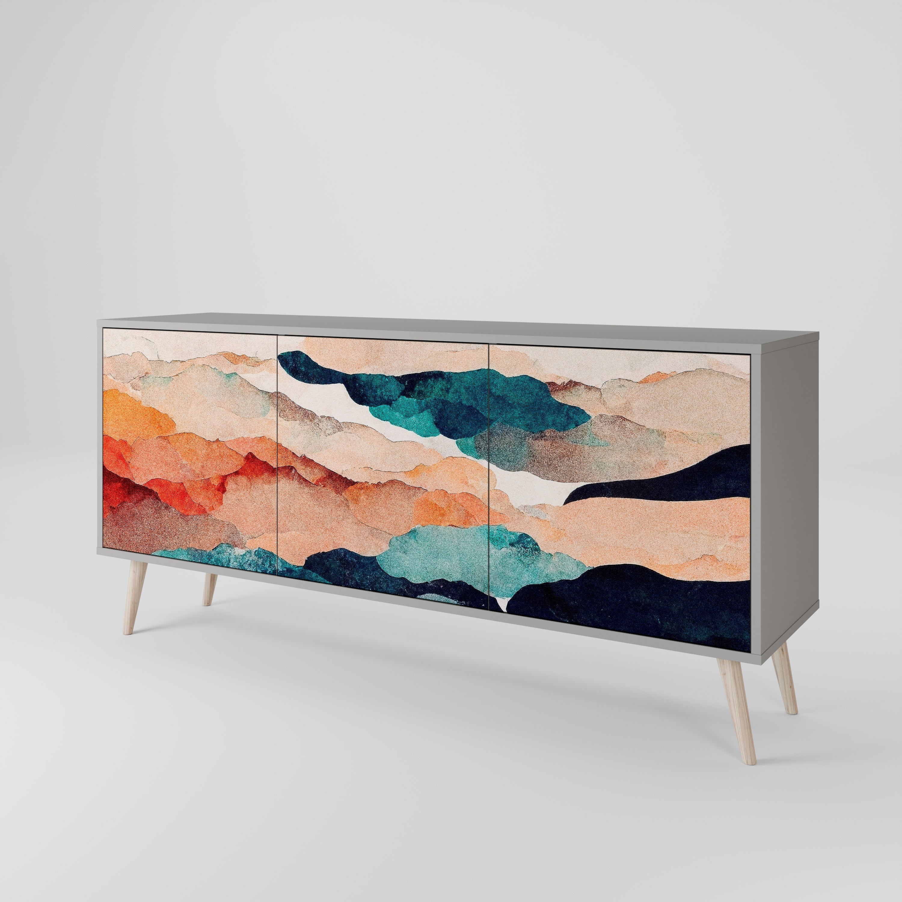 Μπουφές ABSTRACT LANDSCAPE με 3 πόρτες σε γκρι φινίρισμα