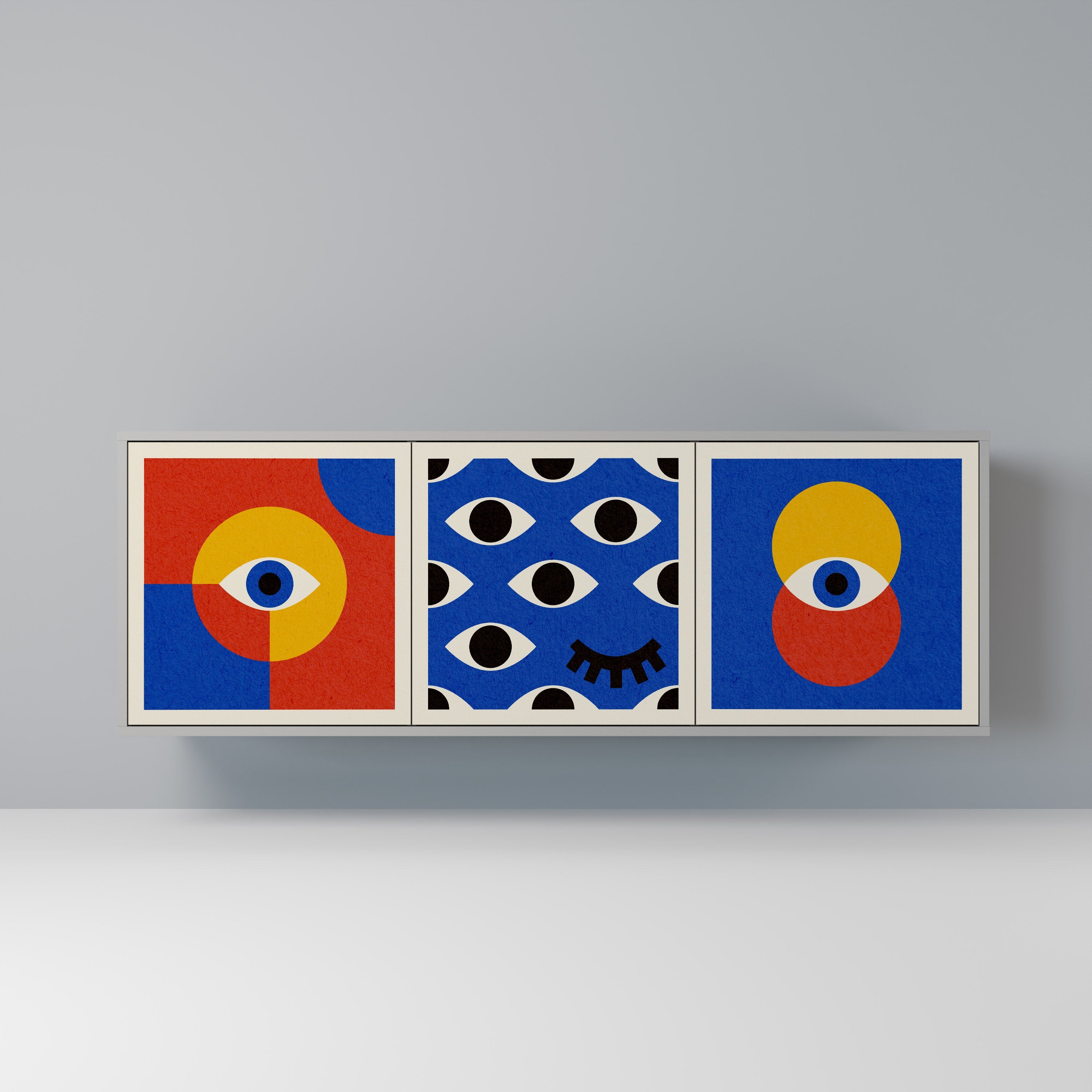 Μπουφές GEOMETRIC EYES με 3 πόρτες σε γκρι φινίρισμα