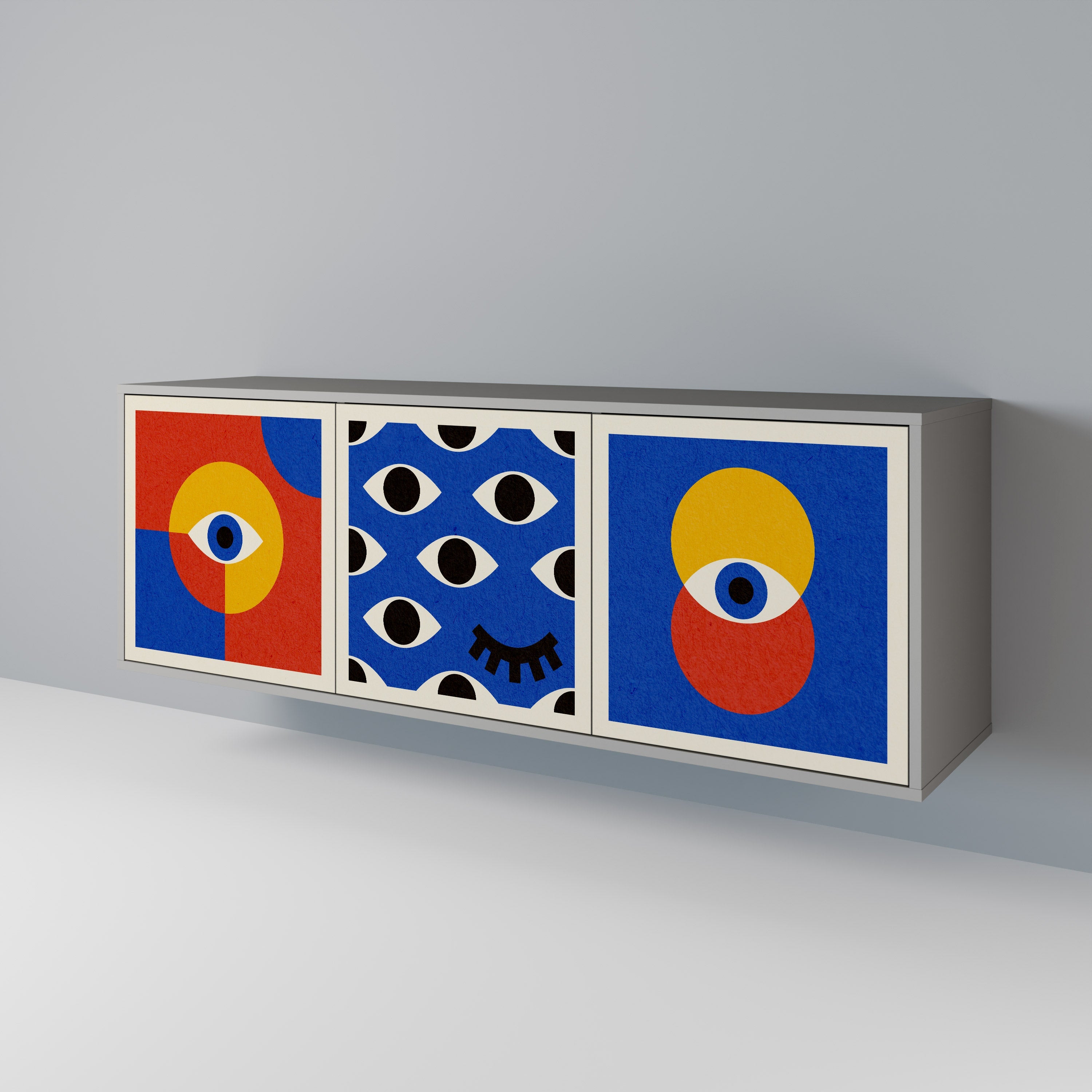 Μπουφές GEOMETRIC EYES με 3 πόρτες σε γκρι φινίρισμα
