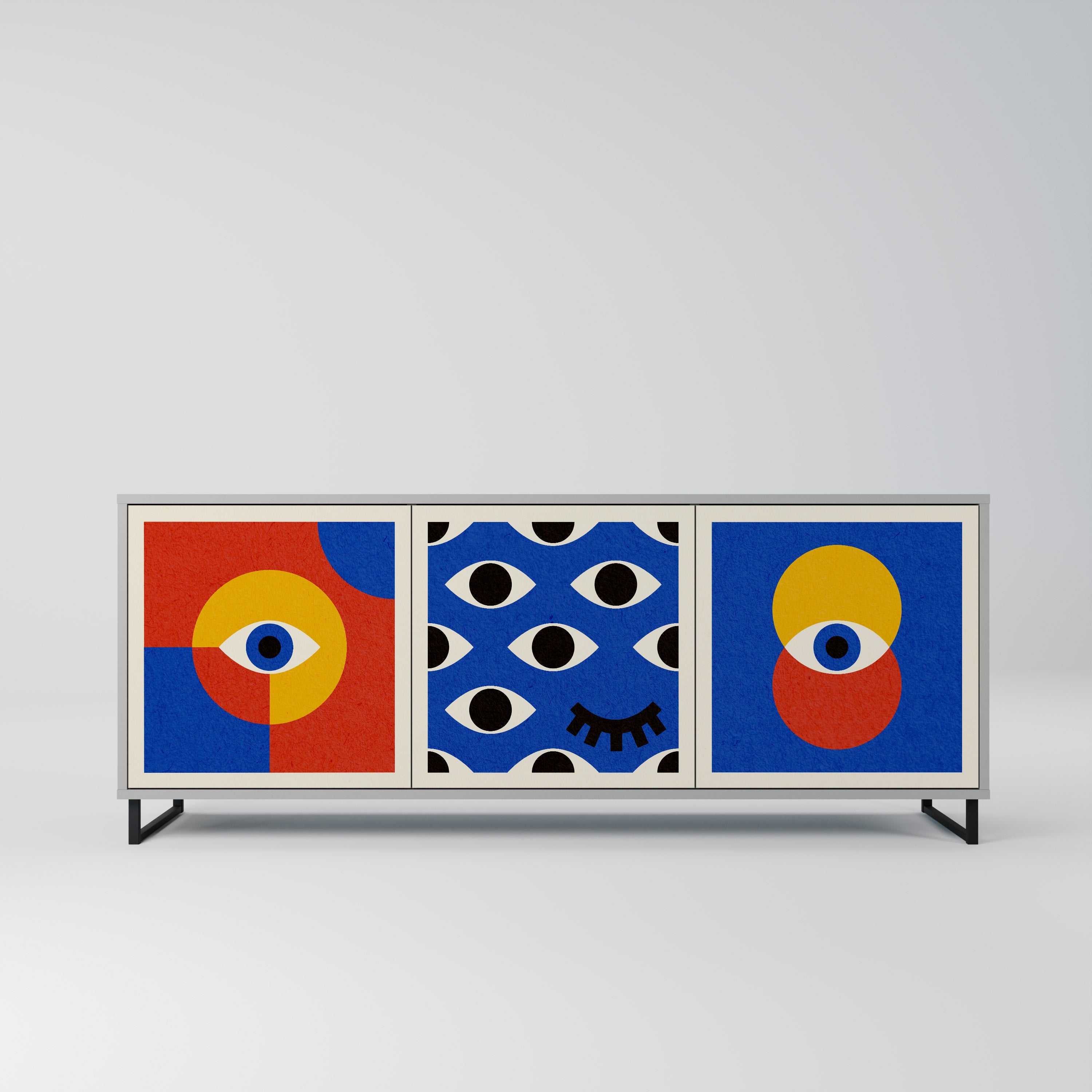 Μπουφές GEOMETRIC EYES με 3 πόρτες σε γκρι φινίρισμα