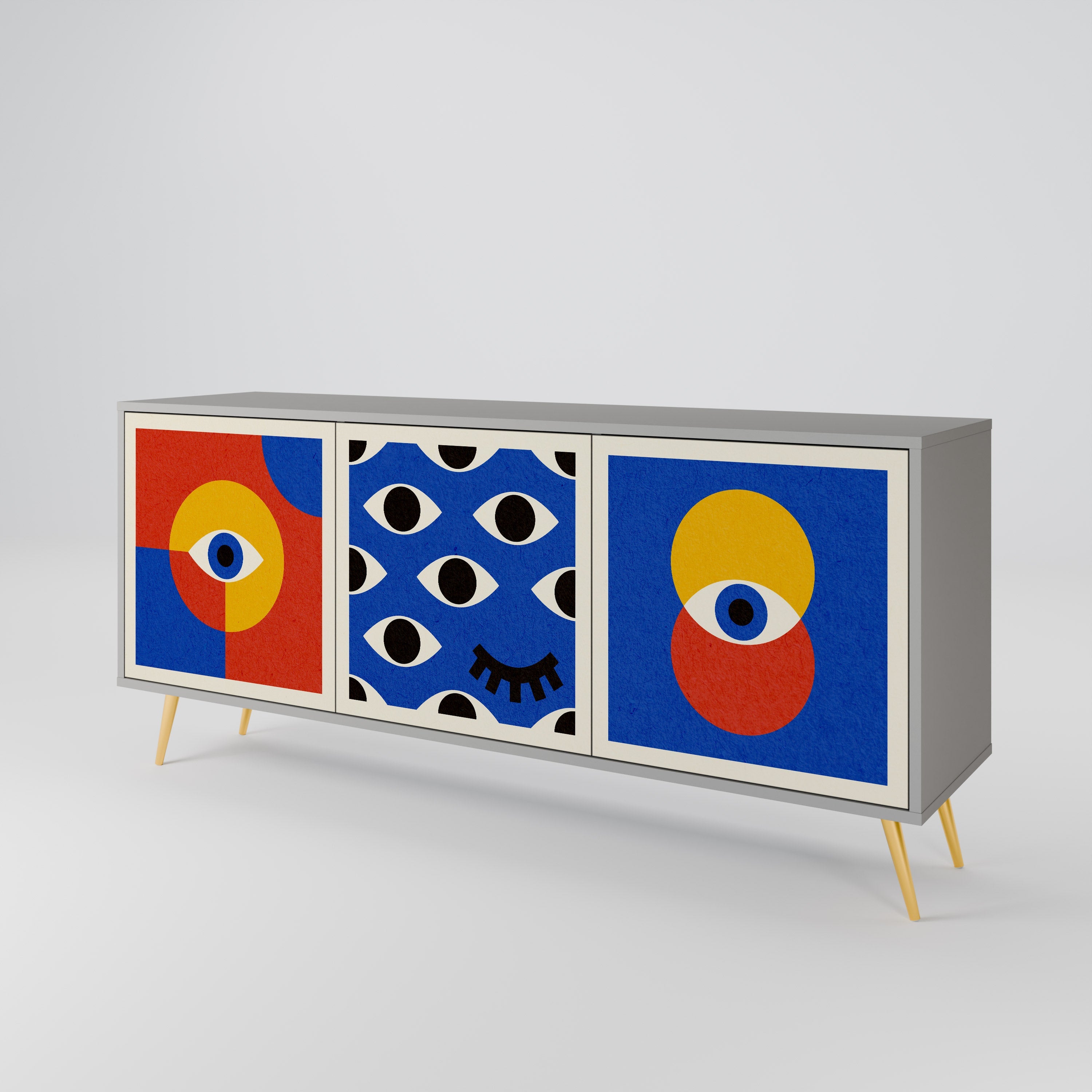 Μπουφές GEOMETRIC EYES με 3 πόρτες σε γκρι φινίρισμα