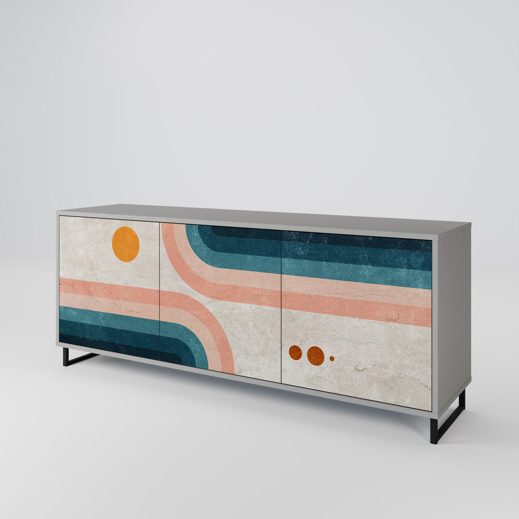 TWO HALVES 3-Door Sideboard in Grey Finish