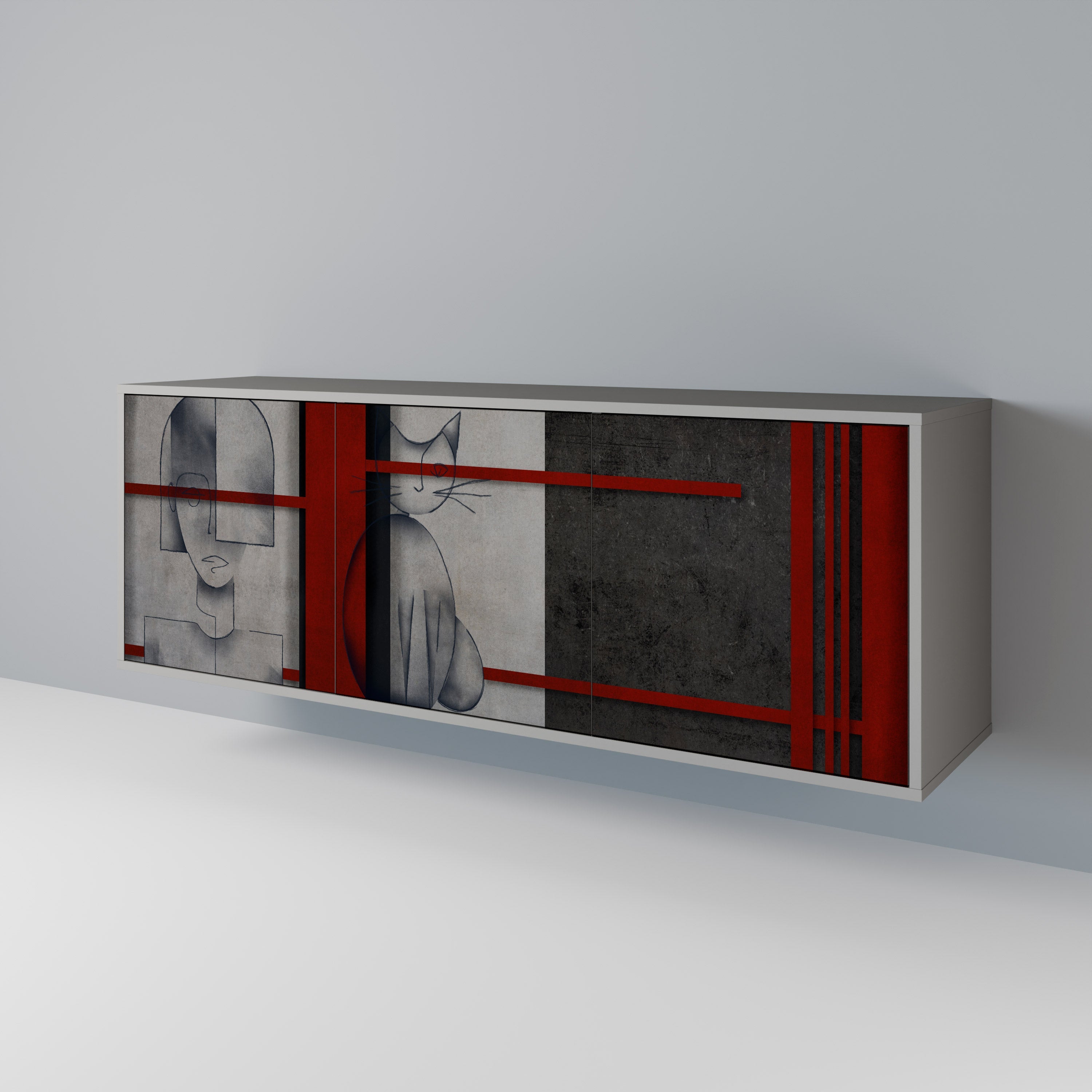 GRAY FIGURES Μπουφές με 3 πόρτες σε γκρι φινίρισμα