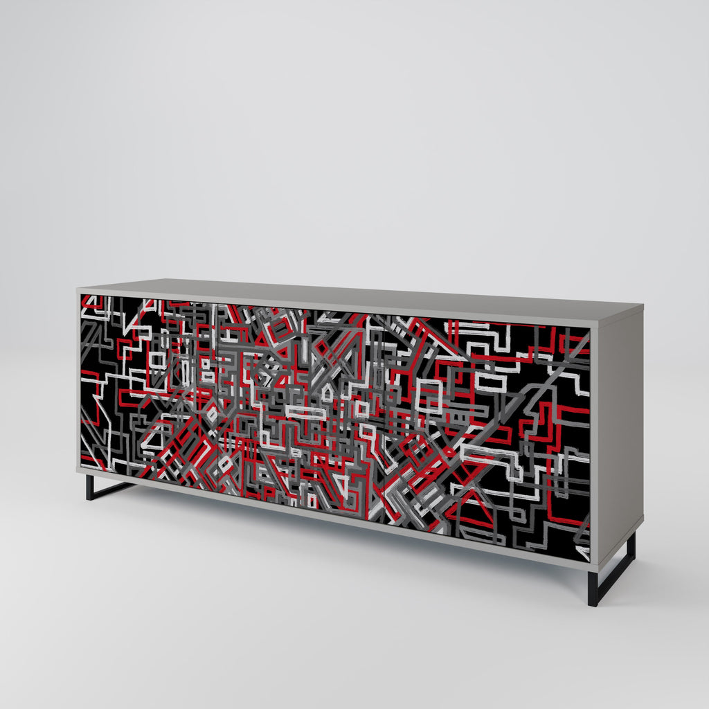 BROKEN LINES 3-Door Sideboard in Grey Finish
