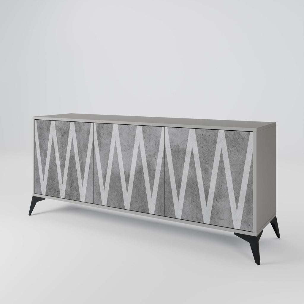 SOLID ZIG ZAG 3-Door Sideboard in Grey Finish