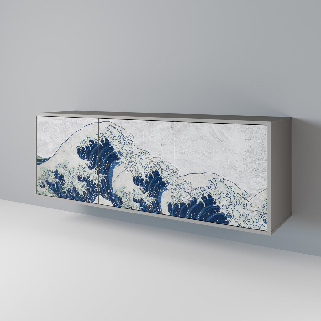 Μπουφές 3 θυρών THE GREAT WAVE AT KANAGAWA σε γκρι φινίρισμα