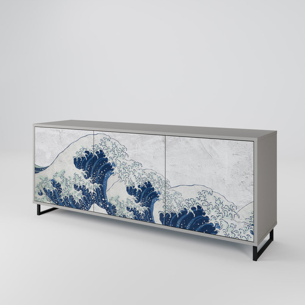 Μπουφές 3 θυρών THE GREAT WAVE AT KANAGAWA σε γκρι φινίρισμα