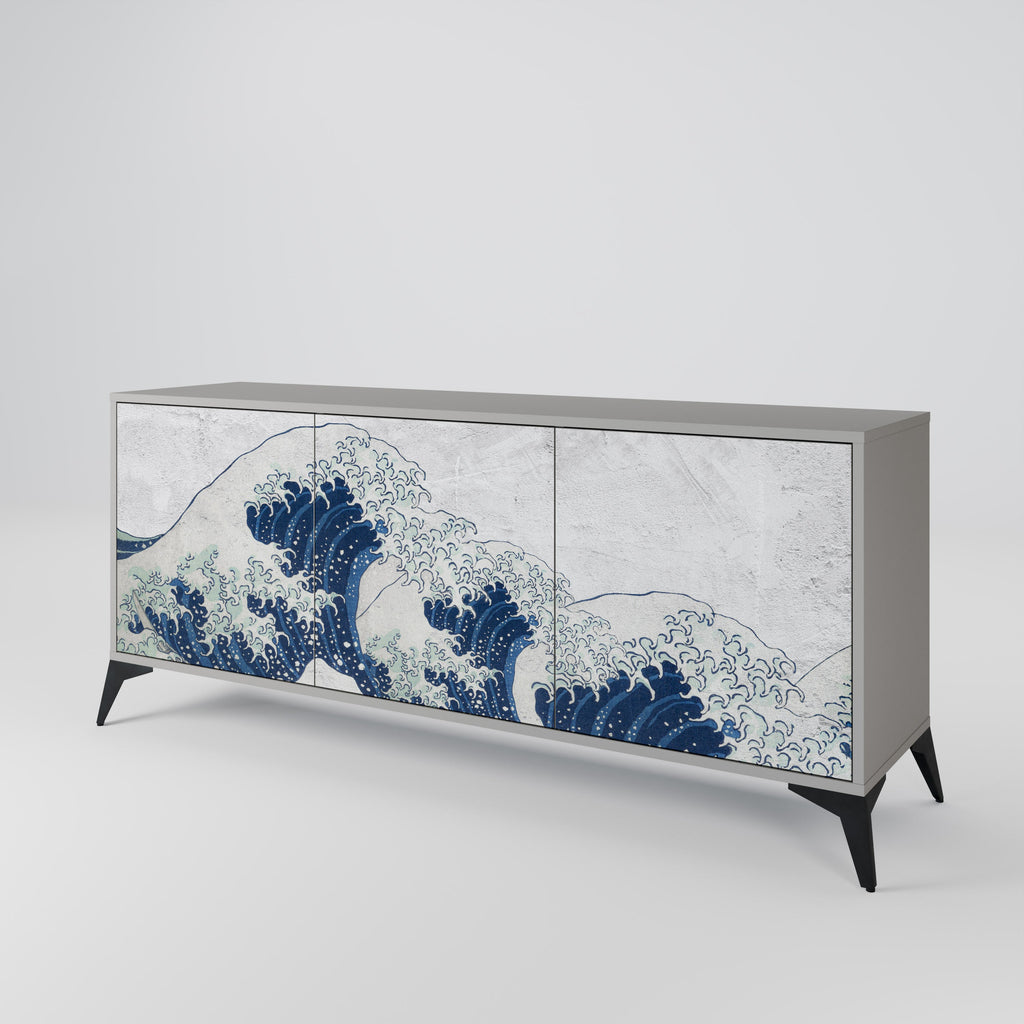 Μπουφές 3 θυρών THE GREAT WAVE AT KANAGAWA σε γκρι φινίρισμα