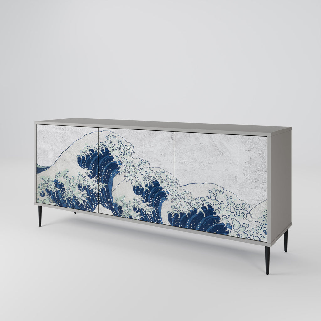 Μπουφές 3 θυρών THE GREAT WAVE AT KANAGAWA σε γκρι φινίρισμα