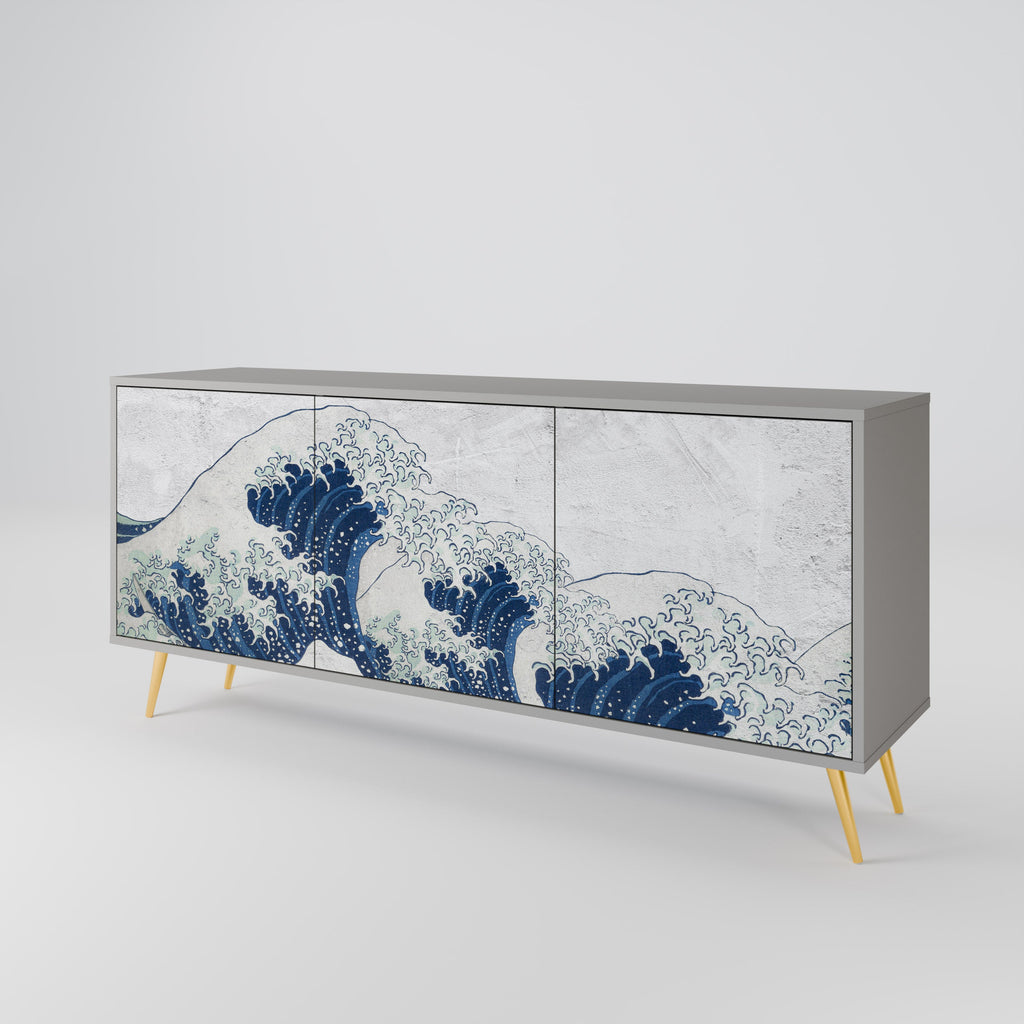 Μπουφές 3 θυρών THE GREAT WAVE AT KANAGAWA σε γκρι φινίρισμα