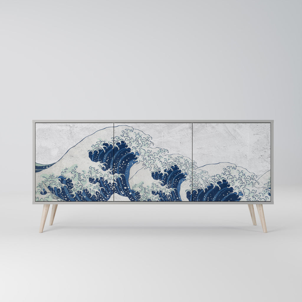 Μπουφές 3 θυρών THE GREAT WAVE AT KANAGAWA σε γκρι φινίρισμα