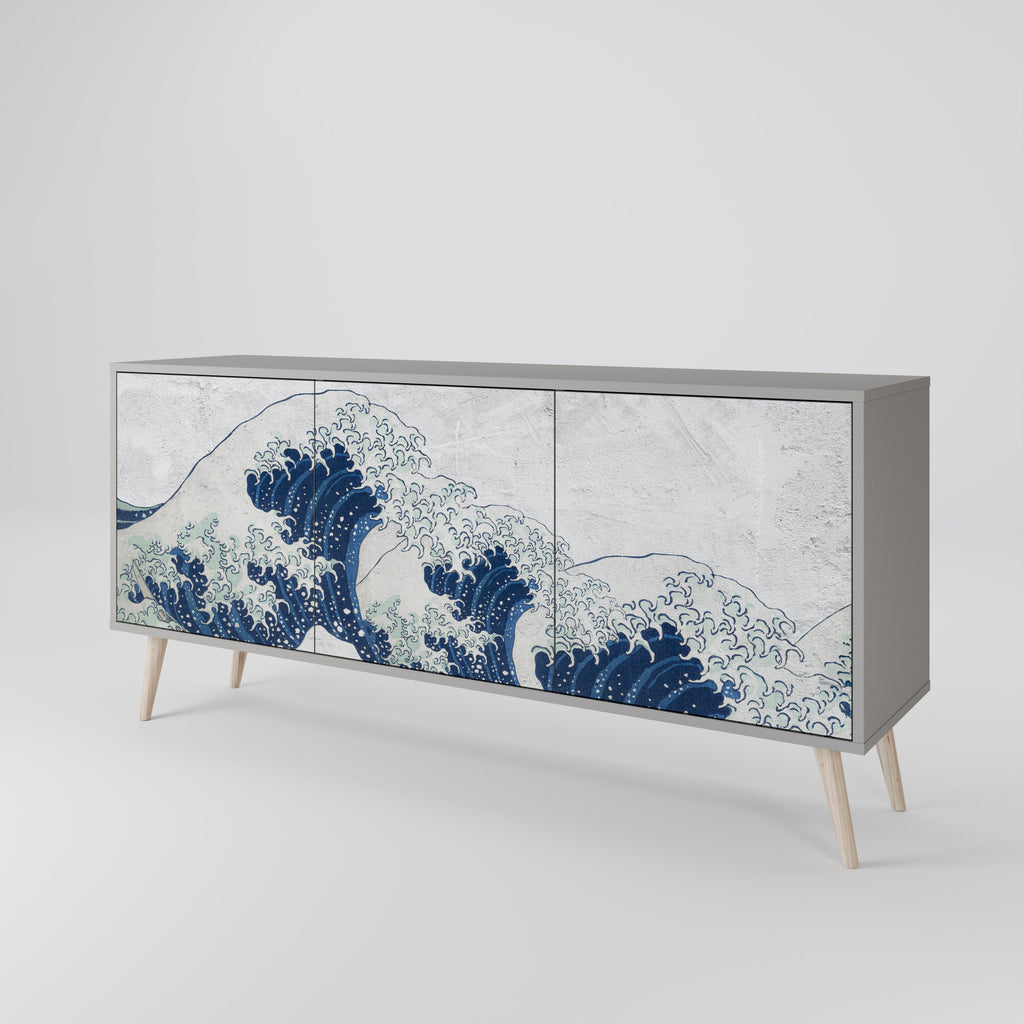 Μπουφές 3 θυρών THE GREAT WAVE AT KANAGAWA σε γκρι φινίρισμα