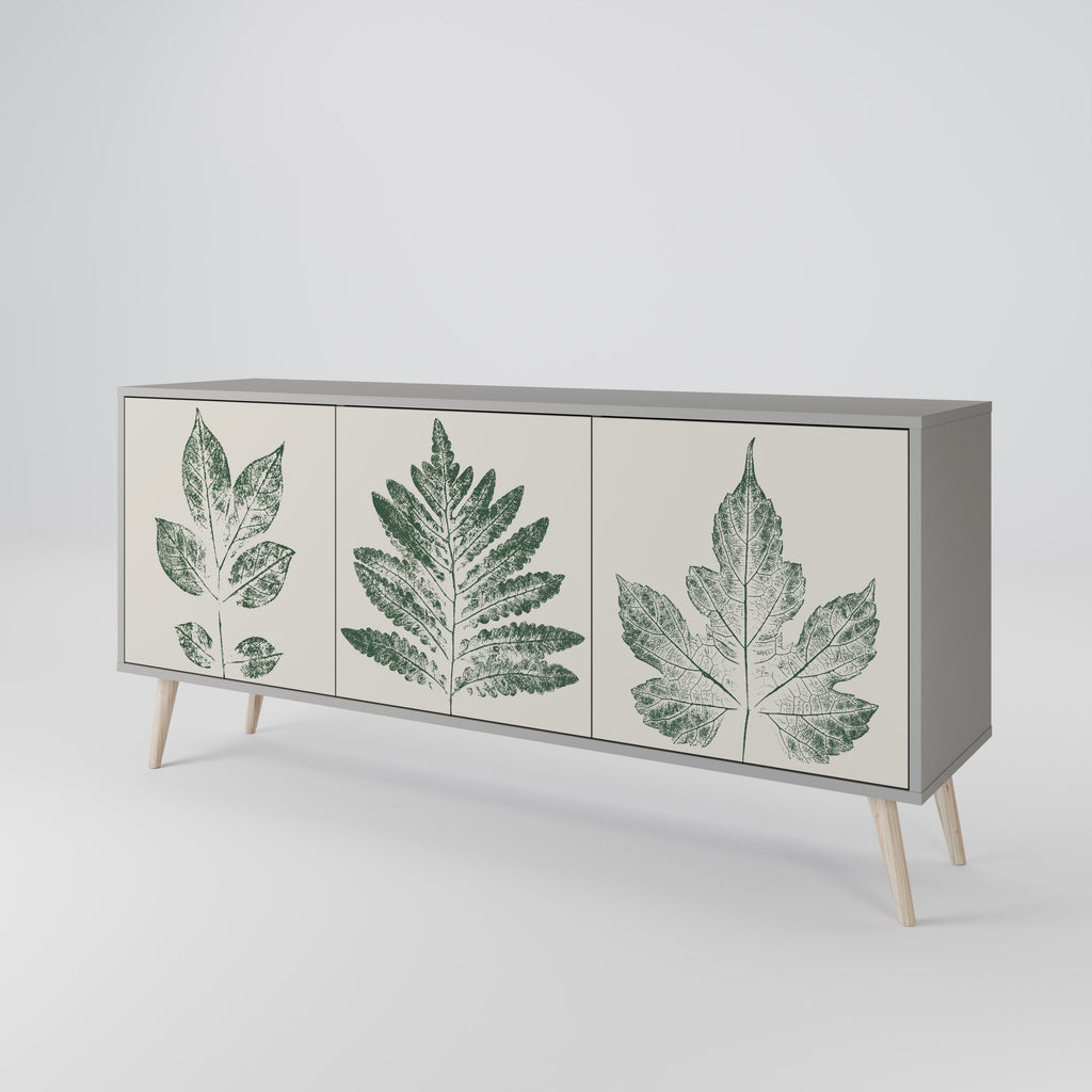 Μπουφές GREEN LEAFY STAMPS με 3 πόρτες σε γκρι φινίρισμα