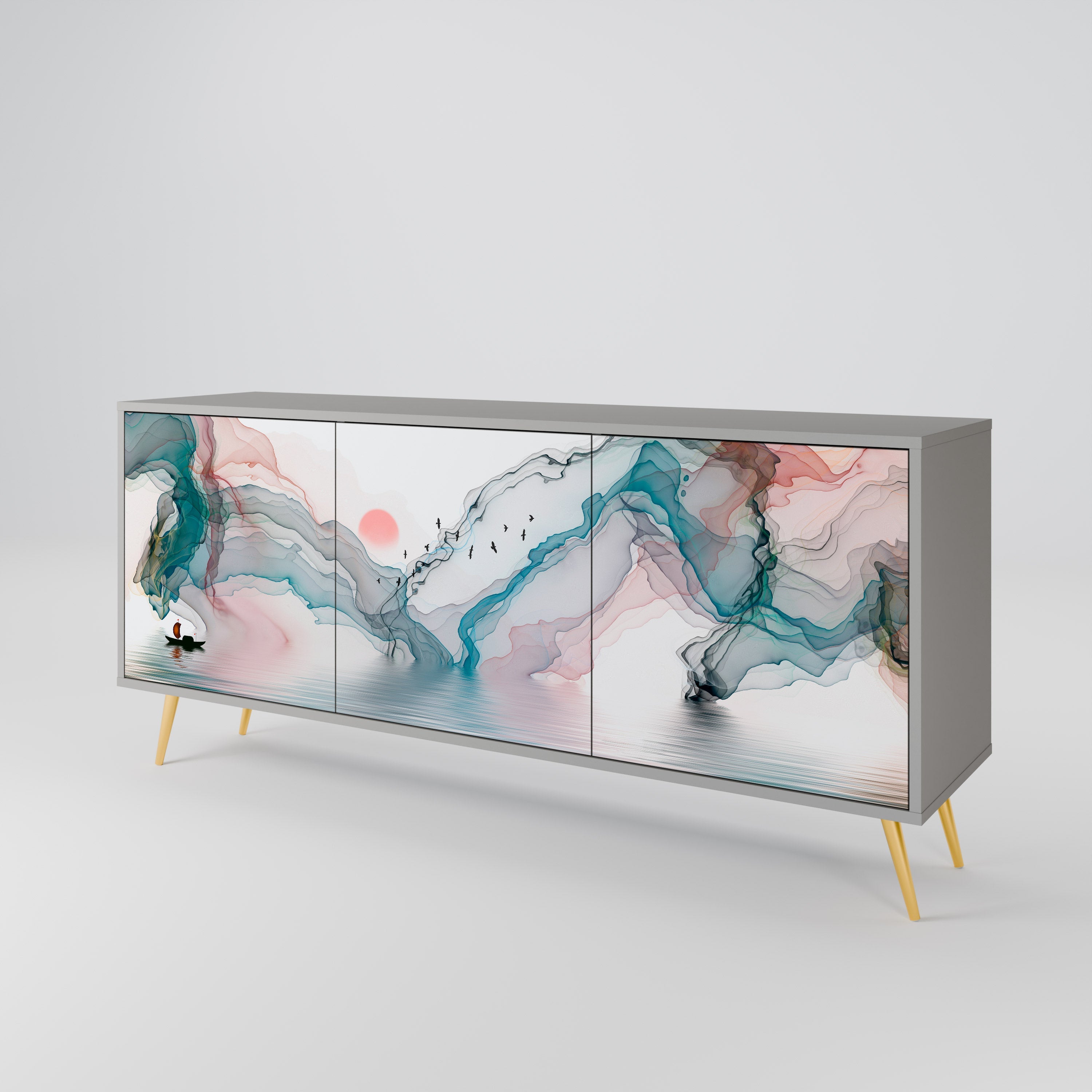 VELVET CROSSING 3-Door Sideboard in Grey Finish
