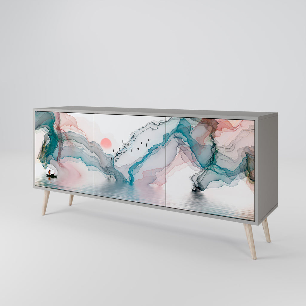 VELVET CROSSING 3-Door Sideboard in Grey Finish