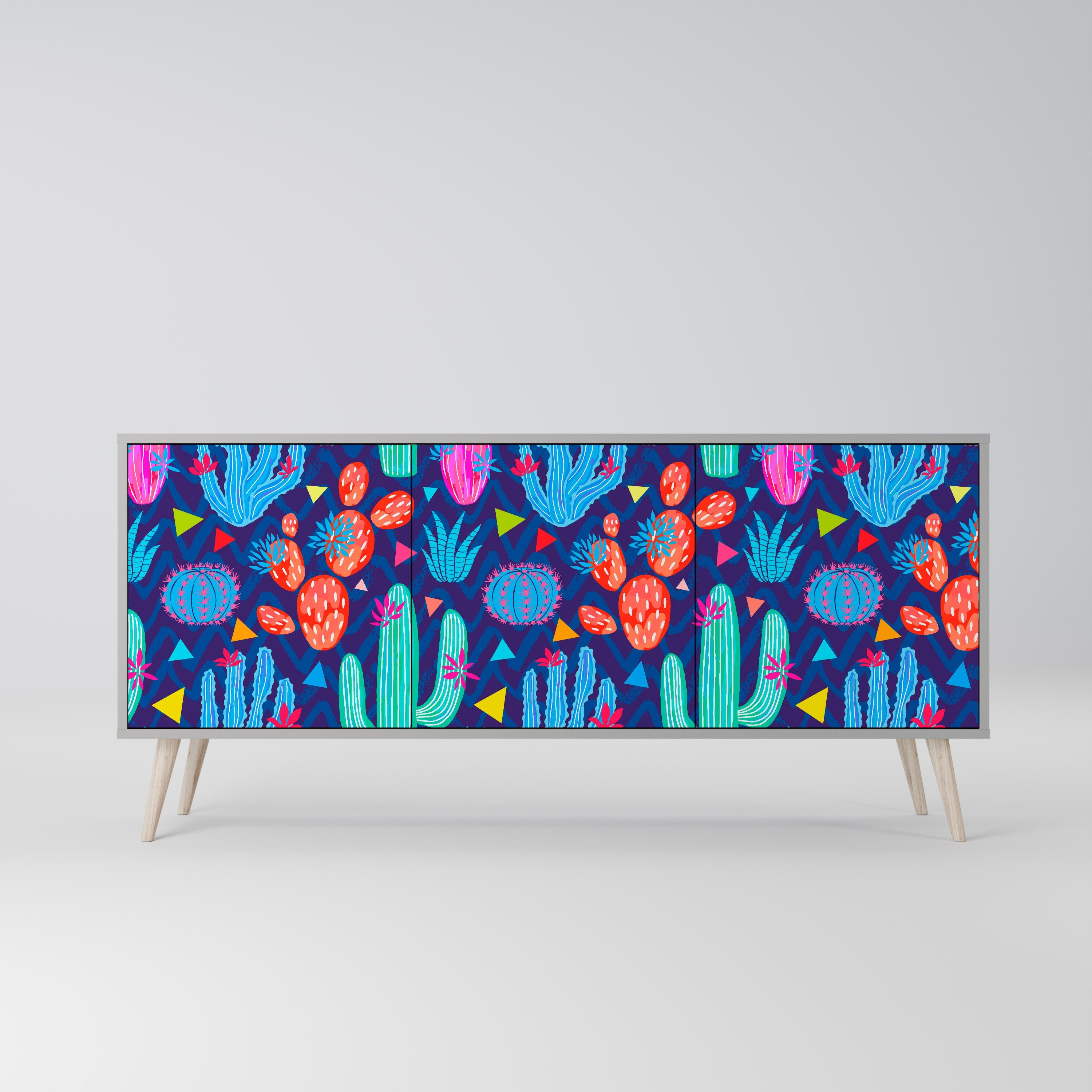 CACTUS VIBES 3-Door Sideboard in Grey Finish