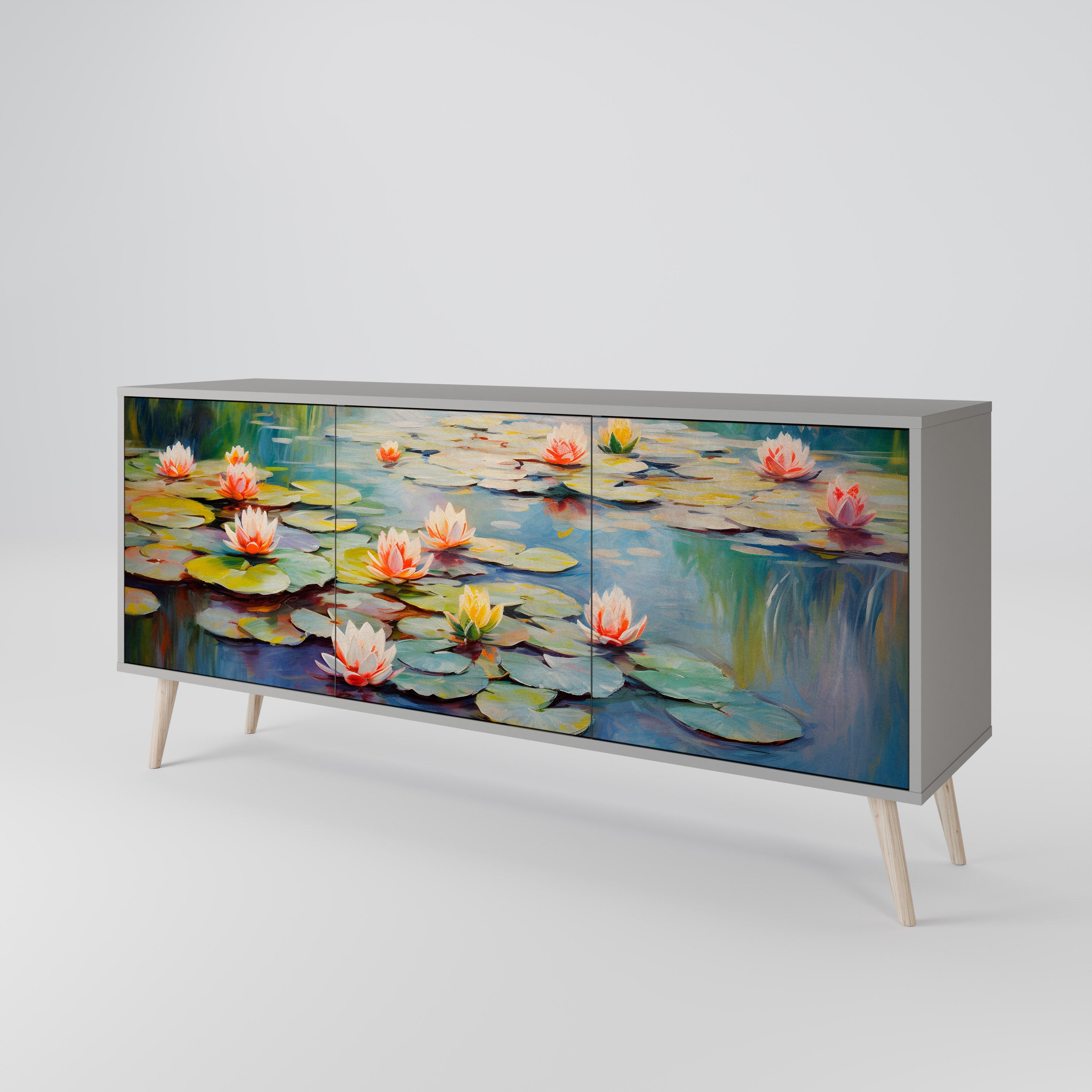 Μπουφές 3 θυρών BLOOMING WATERS σε γκρι φινίρισμα