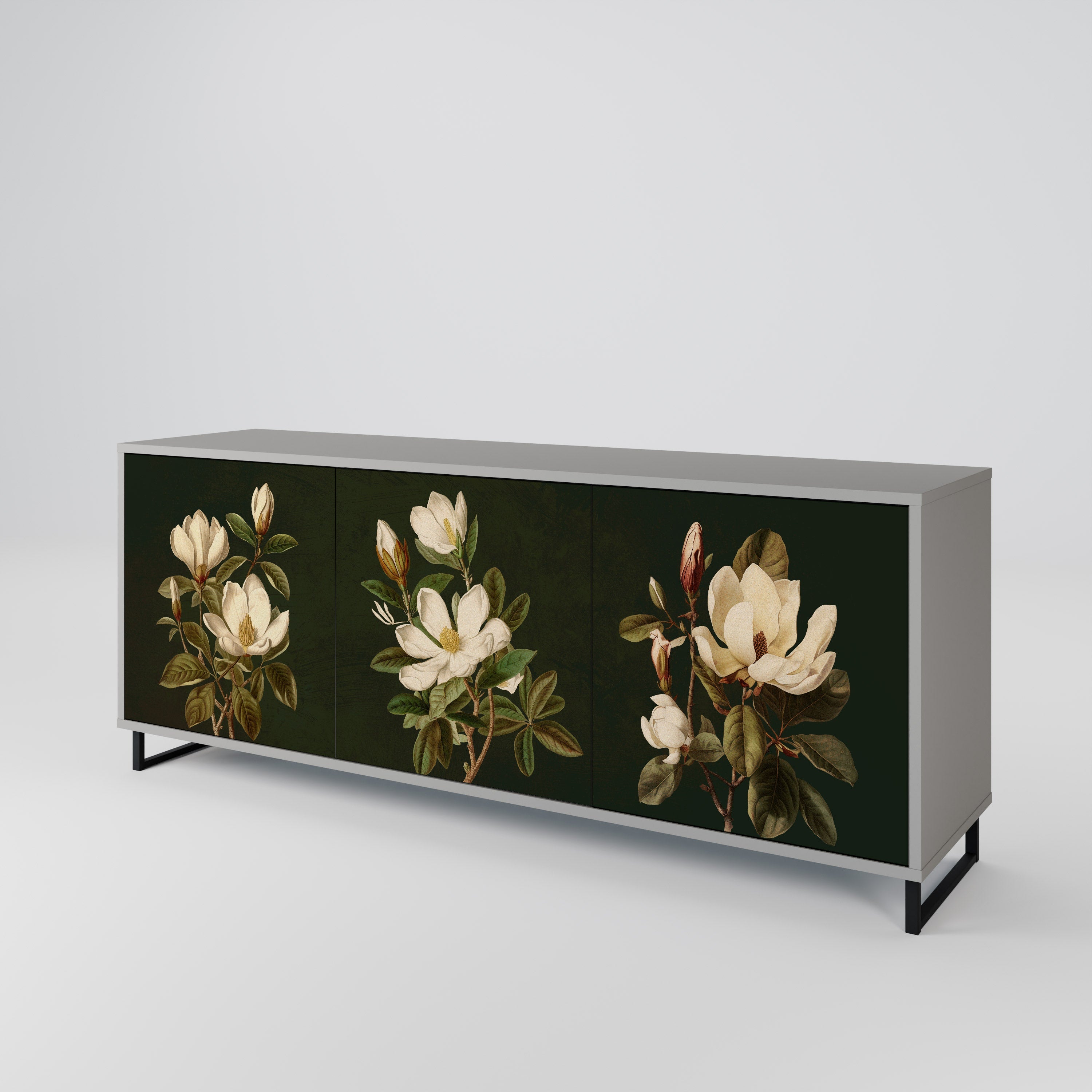 Μπουφές FLORAL NOIR με 3 πόρτες σε γκρι φινίρισμα