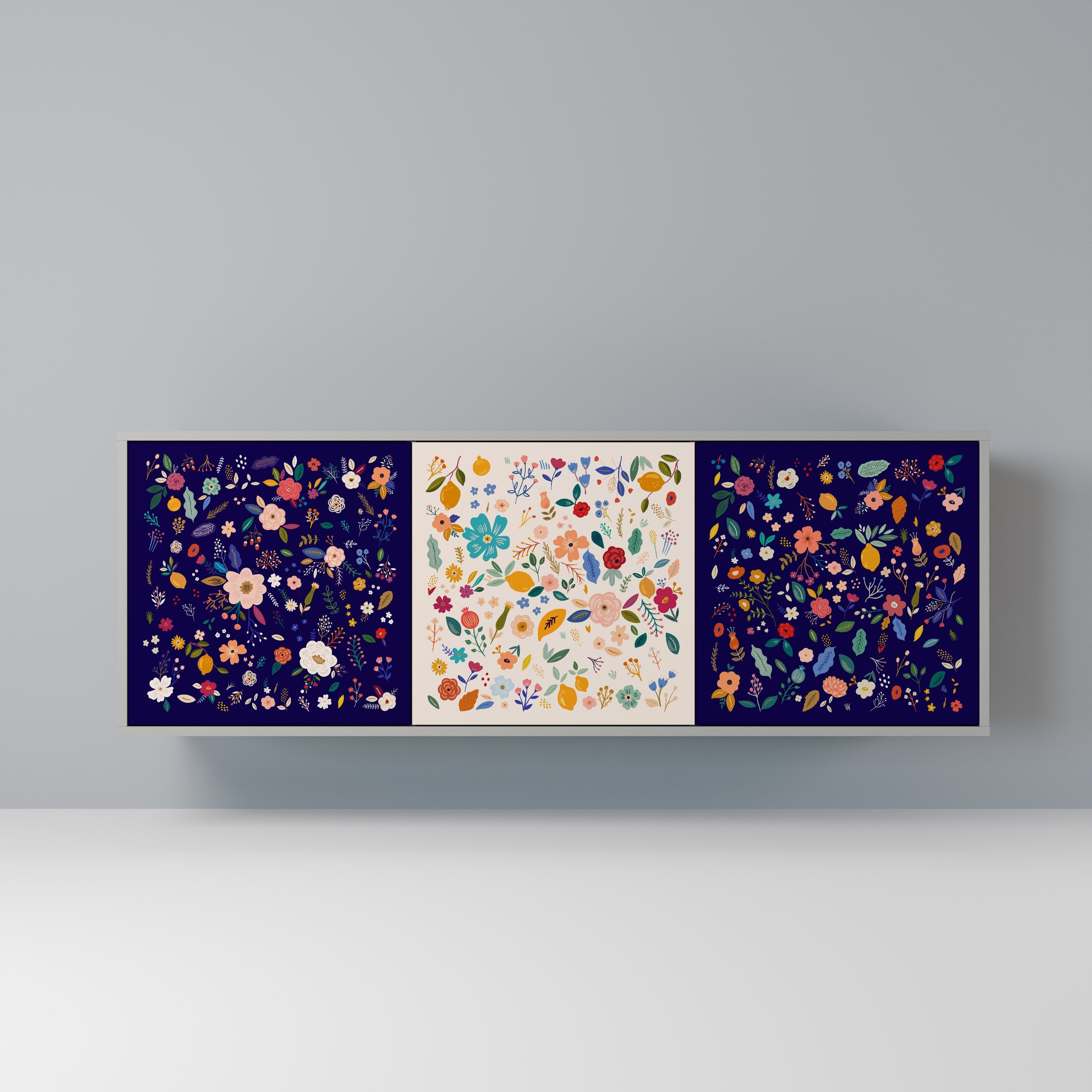 FLORAL COMBINATION Μπουφές με 3 πόρτες σε γκρι φινίρισμα