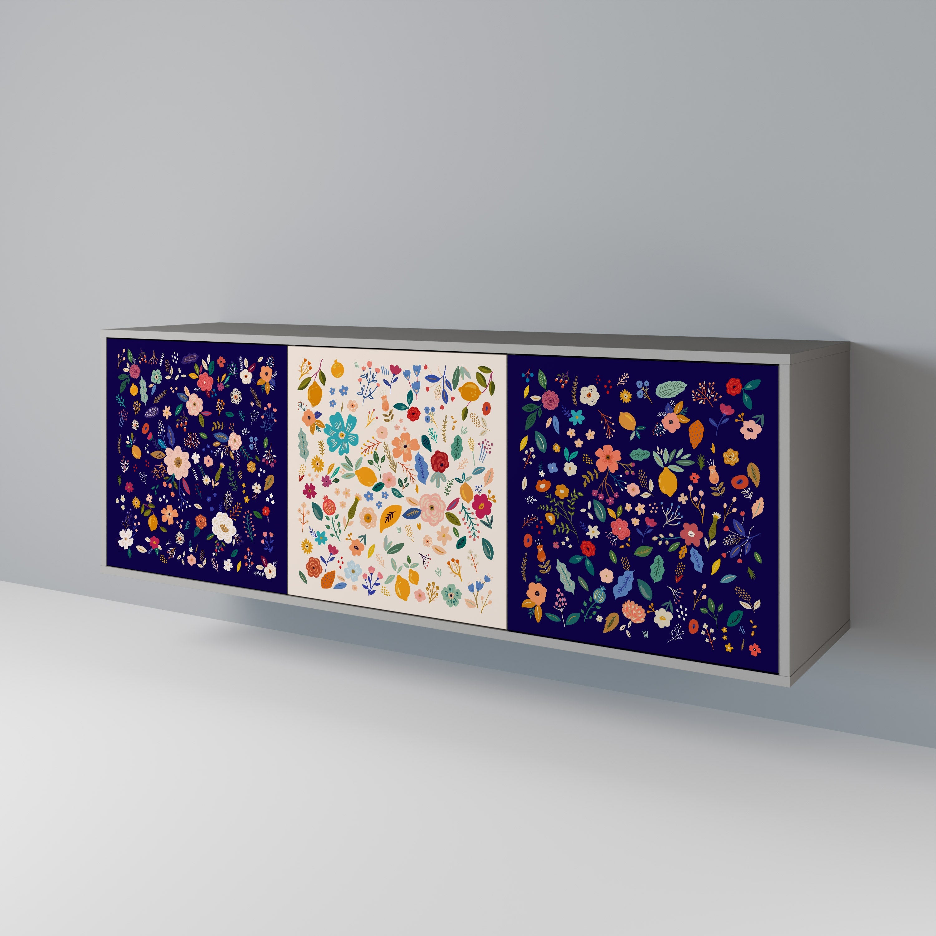 FLORAL COMBINATION Μπουφές με 3 πόρτες σε γκρι φινίρισμα