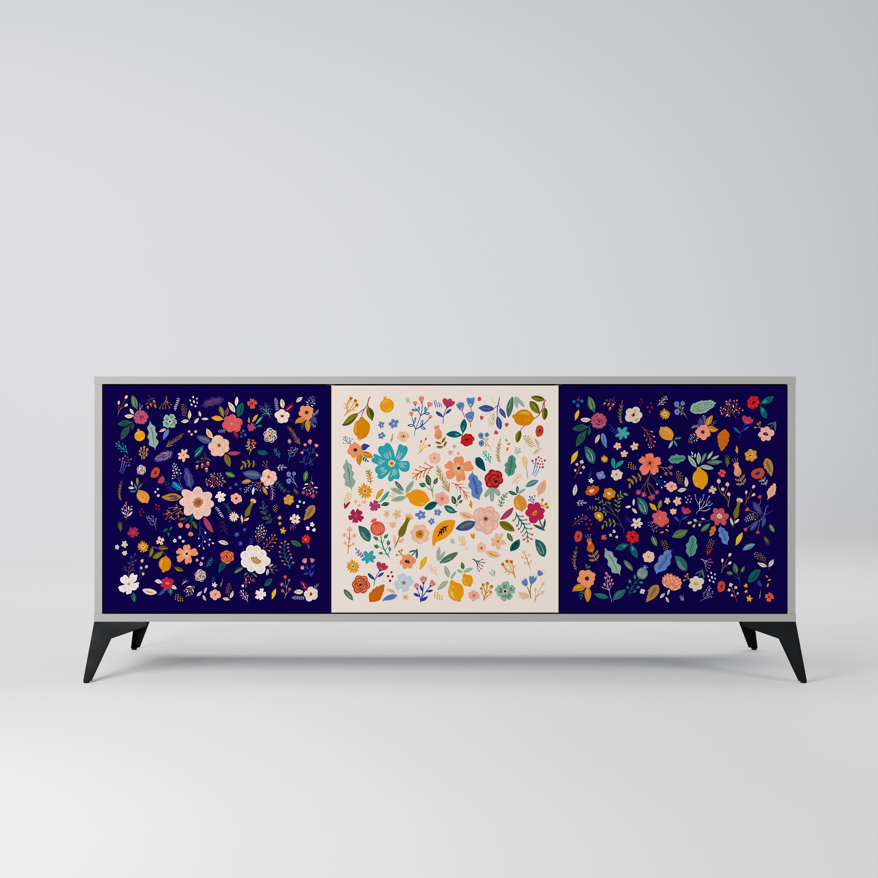 FLORAL COMBINATION Μπουφές με 3 πόρτες σε γκρι φινίρισμα