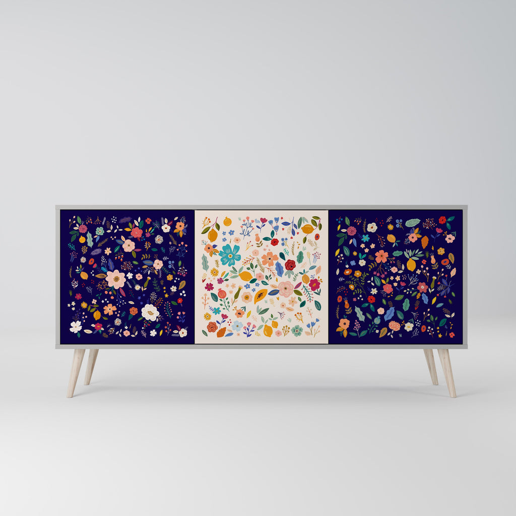 FLORAL COMBINATION Μπουφές με 3 πόρτες σε γκρι φινίρισμα