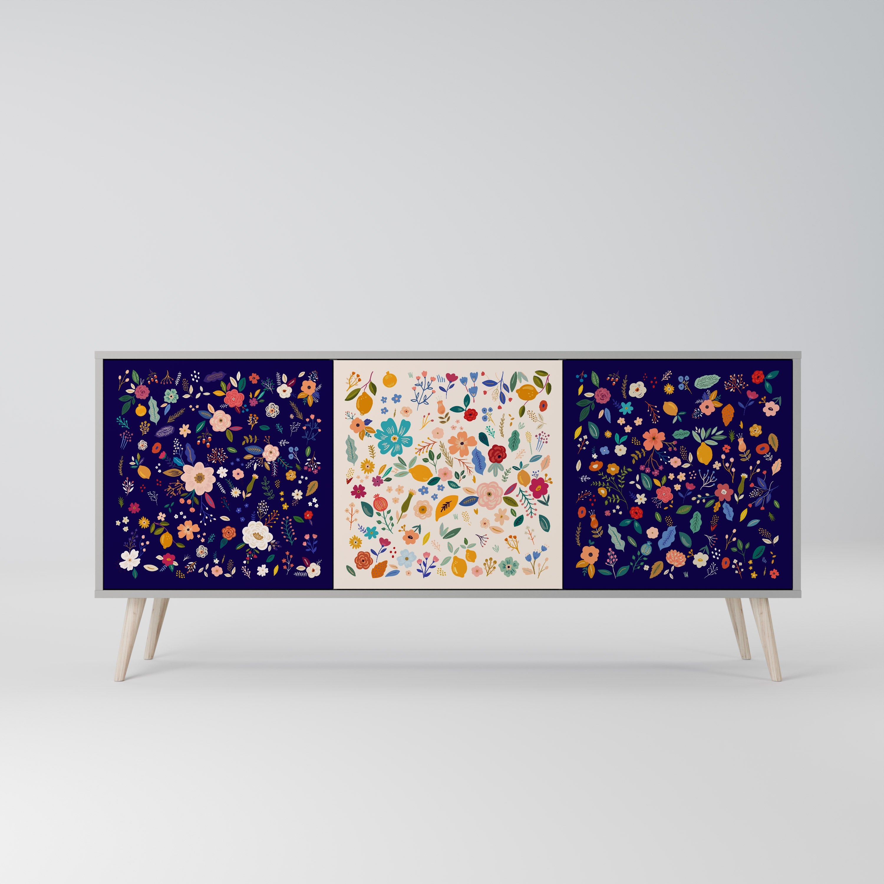 FLORAL COMBINATION Μπουφές με 3 πόρτες σε γκρι φινίρισμα
