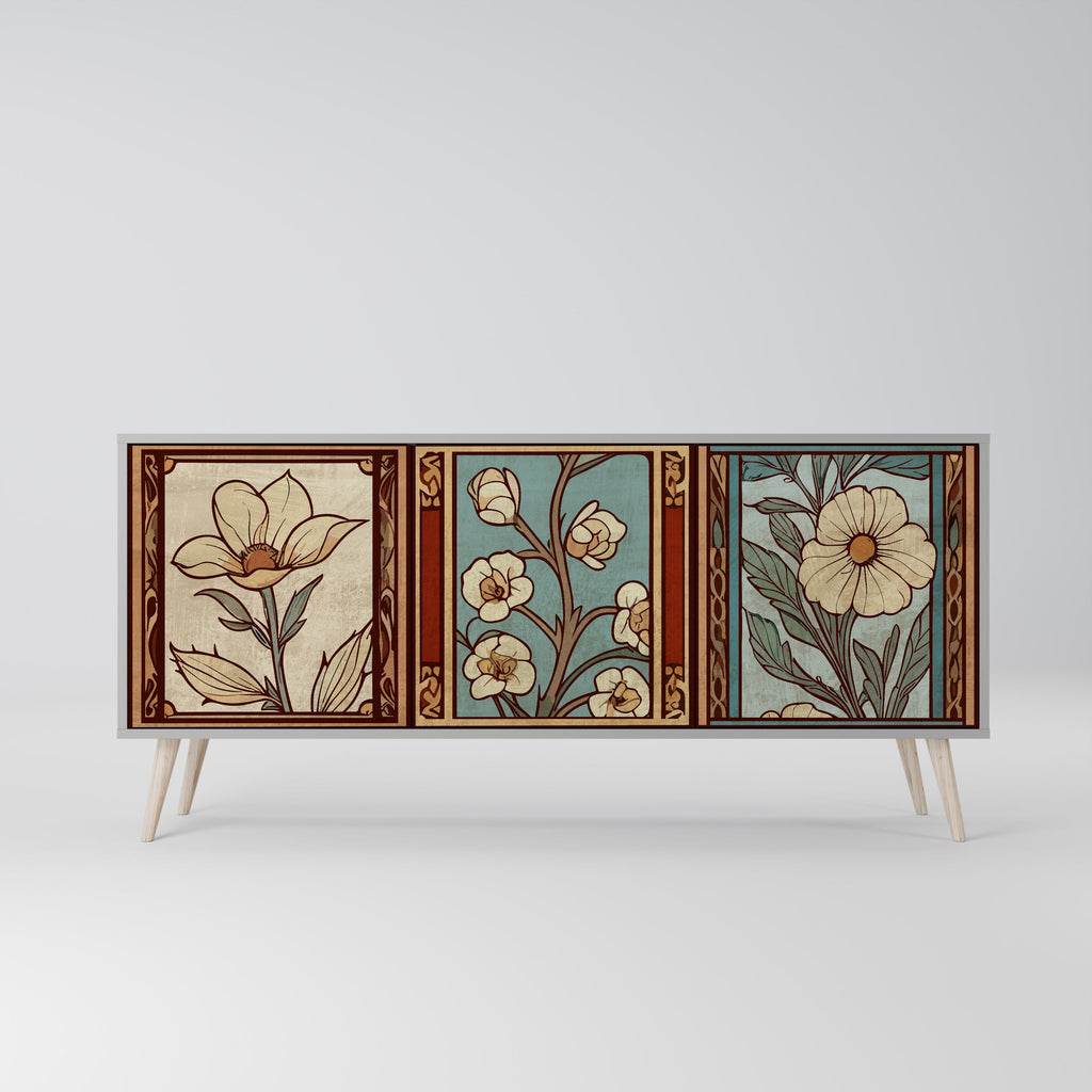 TIMELESS FLORA Τρίθυρο Μπουφές σε Γκρι Φινίρισμα