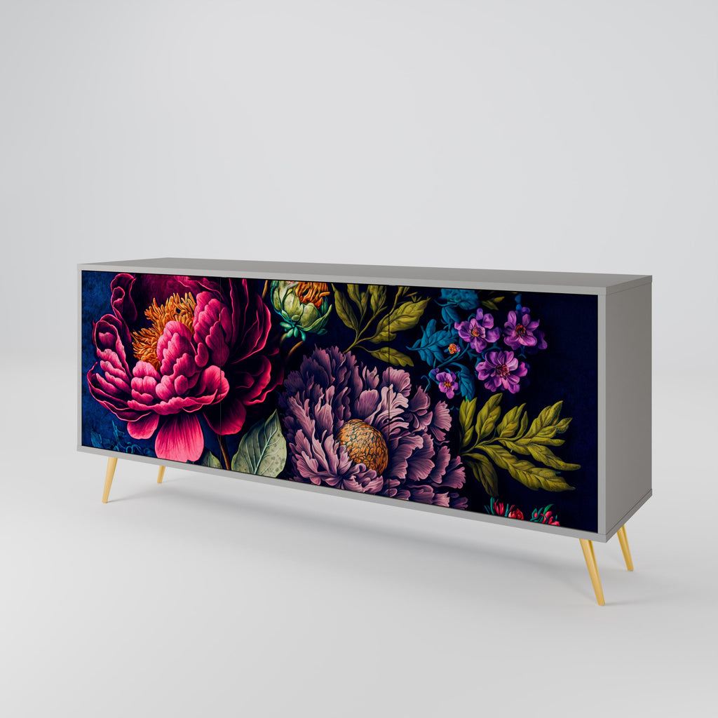 BLOOMING ELEGANCE 3-Door Sideboard in Grey Finish
