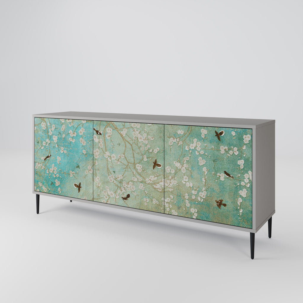 BLOOMING CHARM 3-Door Sideboard in Grey Finish