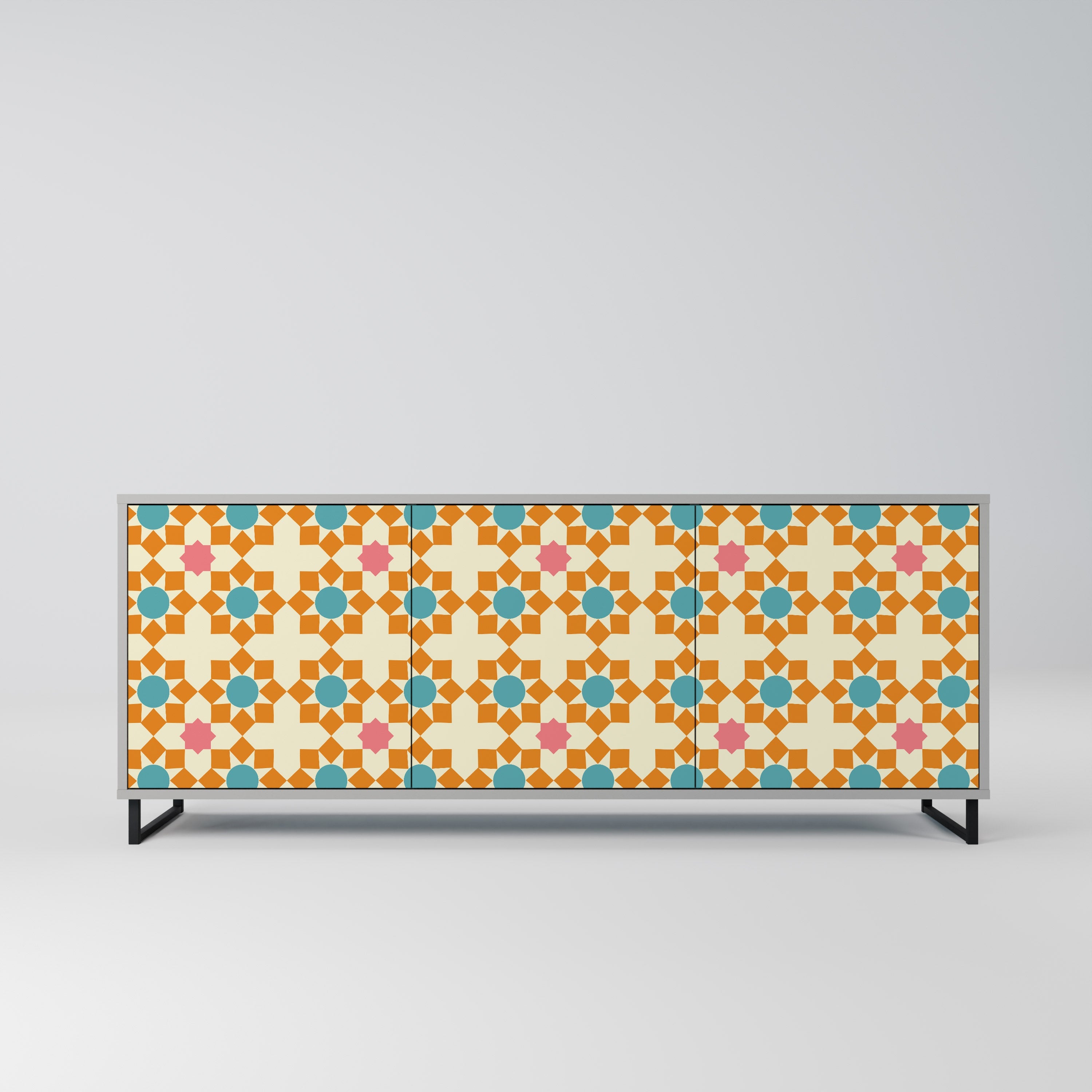 Μπουφές FLORAL DECOR με 3 πόρτες σε γκρι φινίρισμα