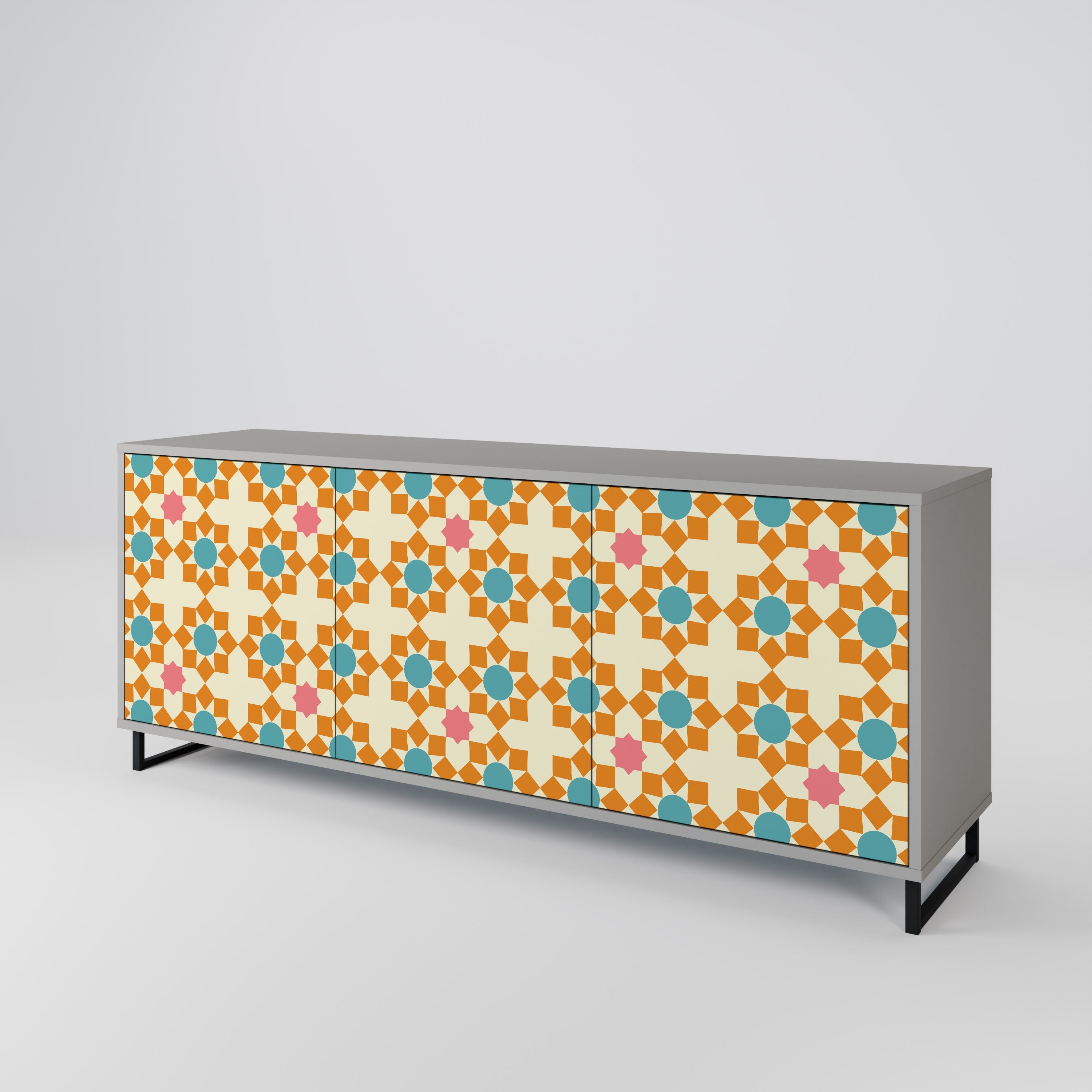 Μπουφές FLORAL DECOR με 3 πόρτες σε γκρι φινίρισμα