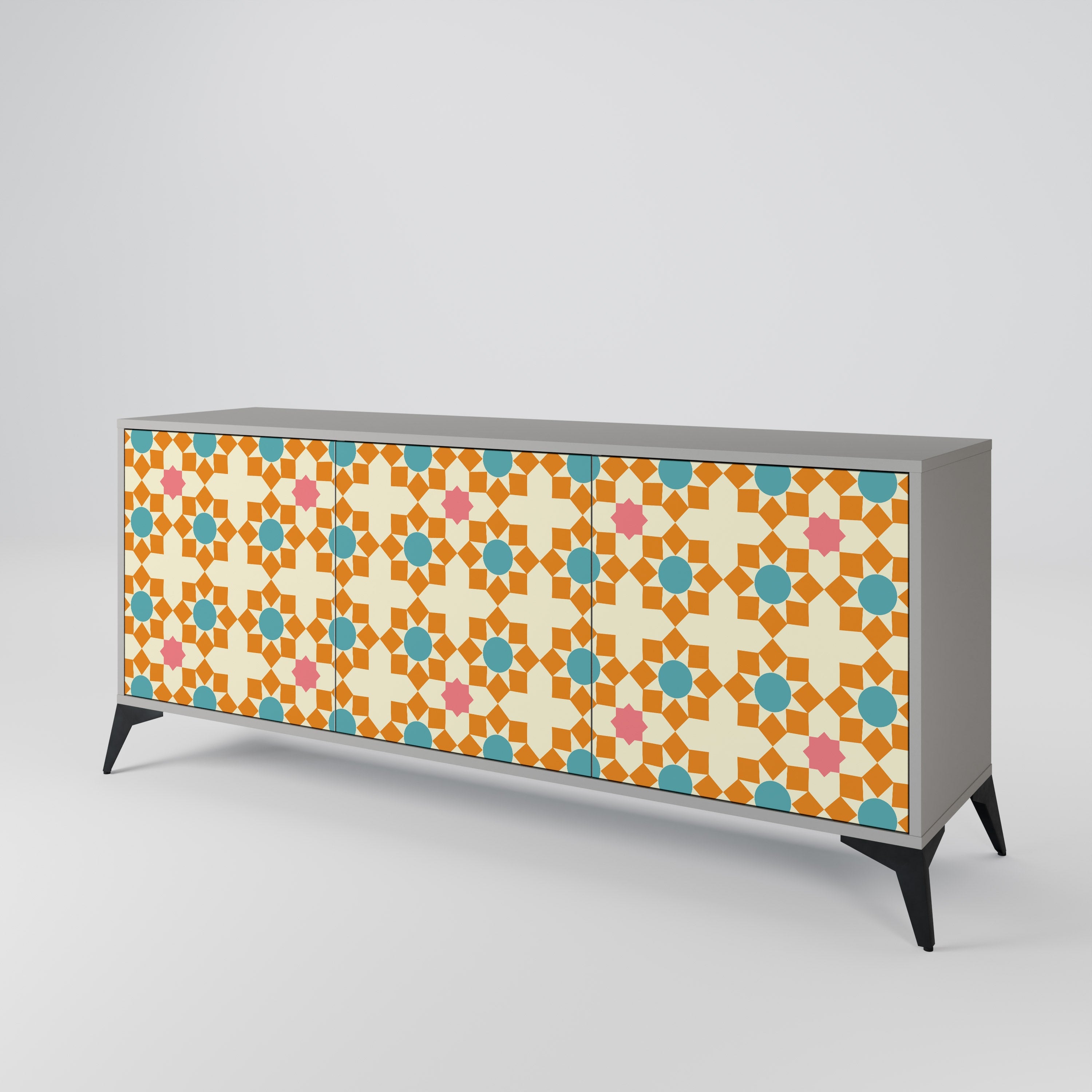 Μπουφές FLORAL DECOR με 3 πόρτες σε γκρι φινίρισμα