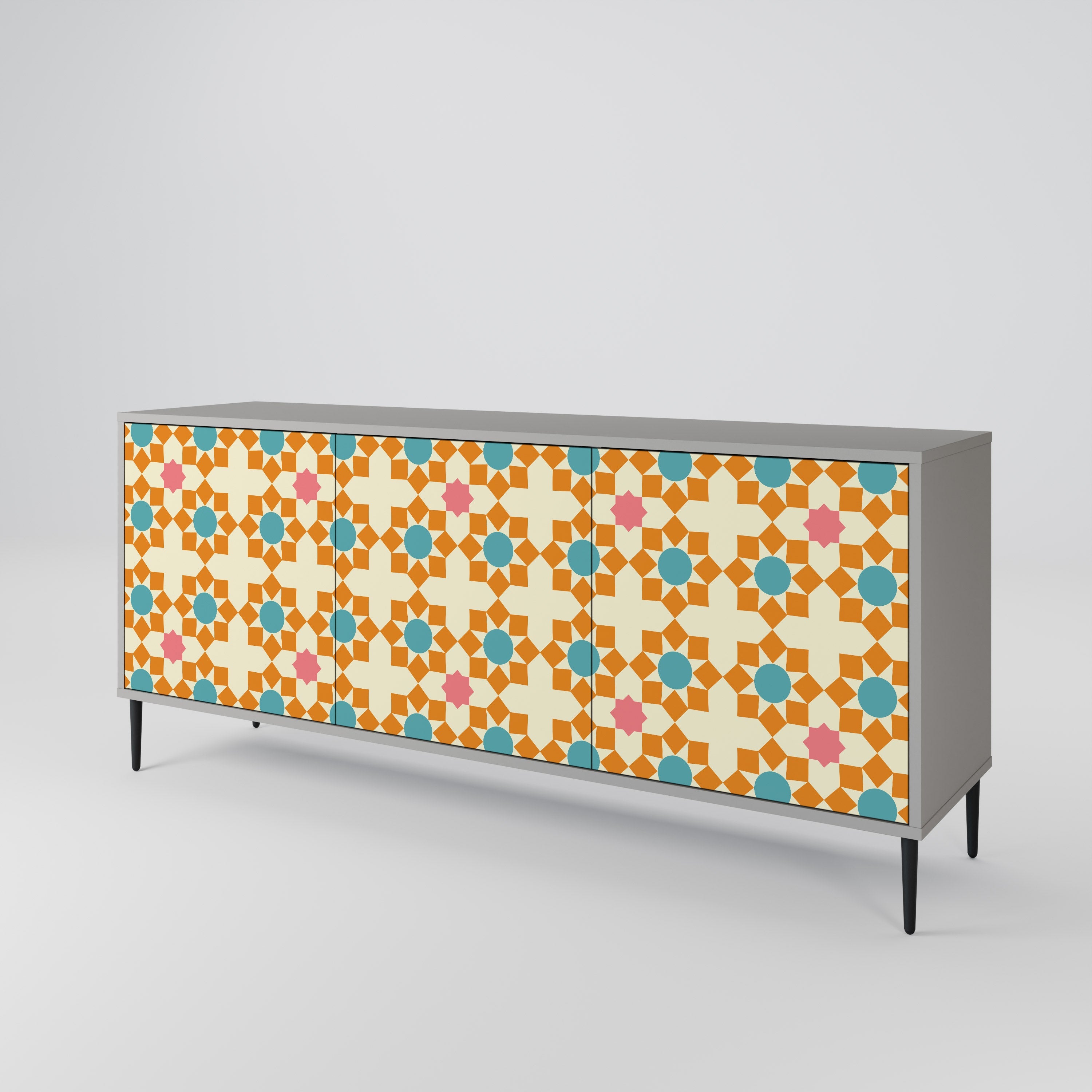 Μπουφές FLORAL DECOR με 3 πόρτες σε γκρι φινίρισμα