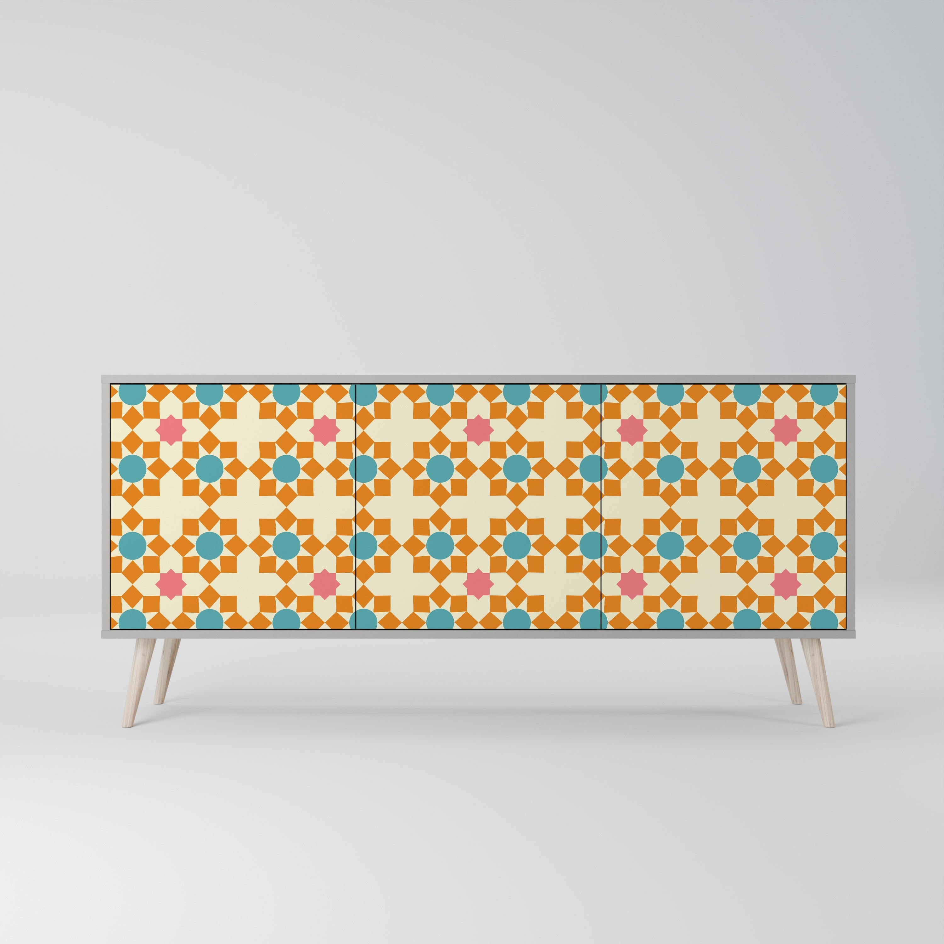 Μπουφές FLORAL DECOR με 3 πόρτες σε γκρι φινίρισμα
