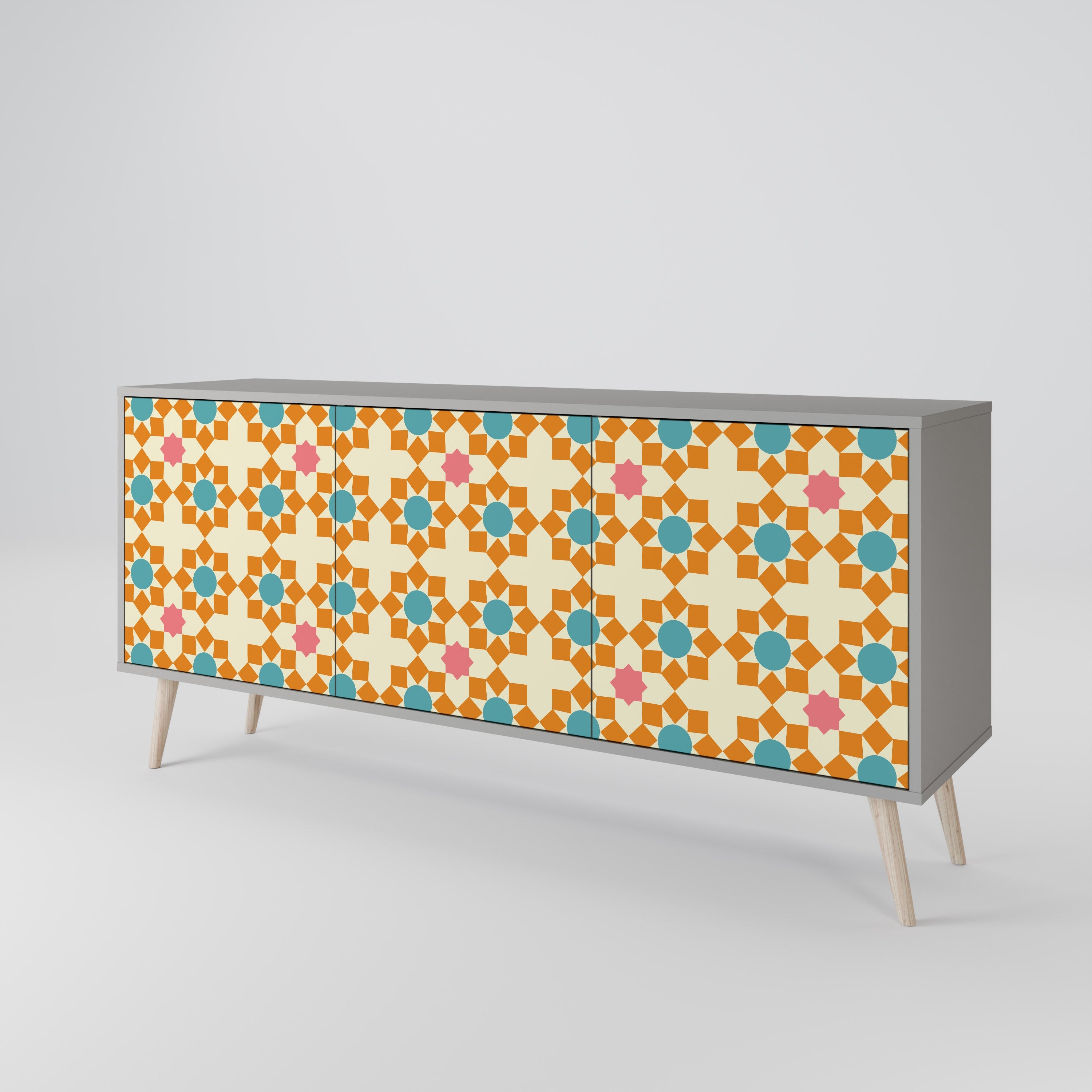 Μπουφές FLORAL DECOR με 3 πόρτες σε γκρι φινίρισμα