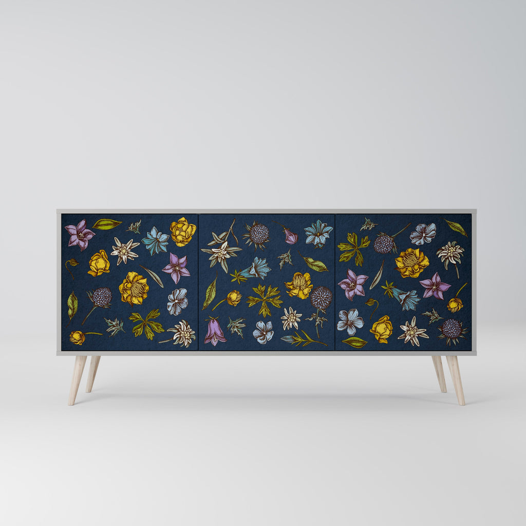Μπουφές 3 θυρών FLOWERS ON NAVY BLUE σε γκρι φινίρισμα