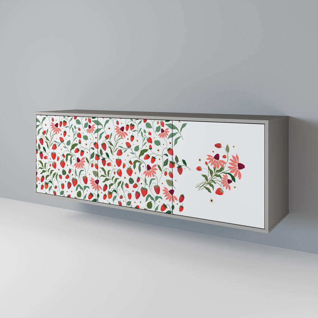 Μπουφές 3 θυρών FLOWERS AND STRAWBERRIES σε γκρι φινίρισμα