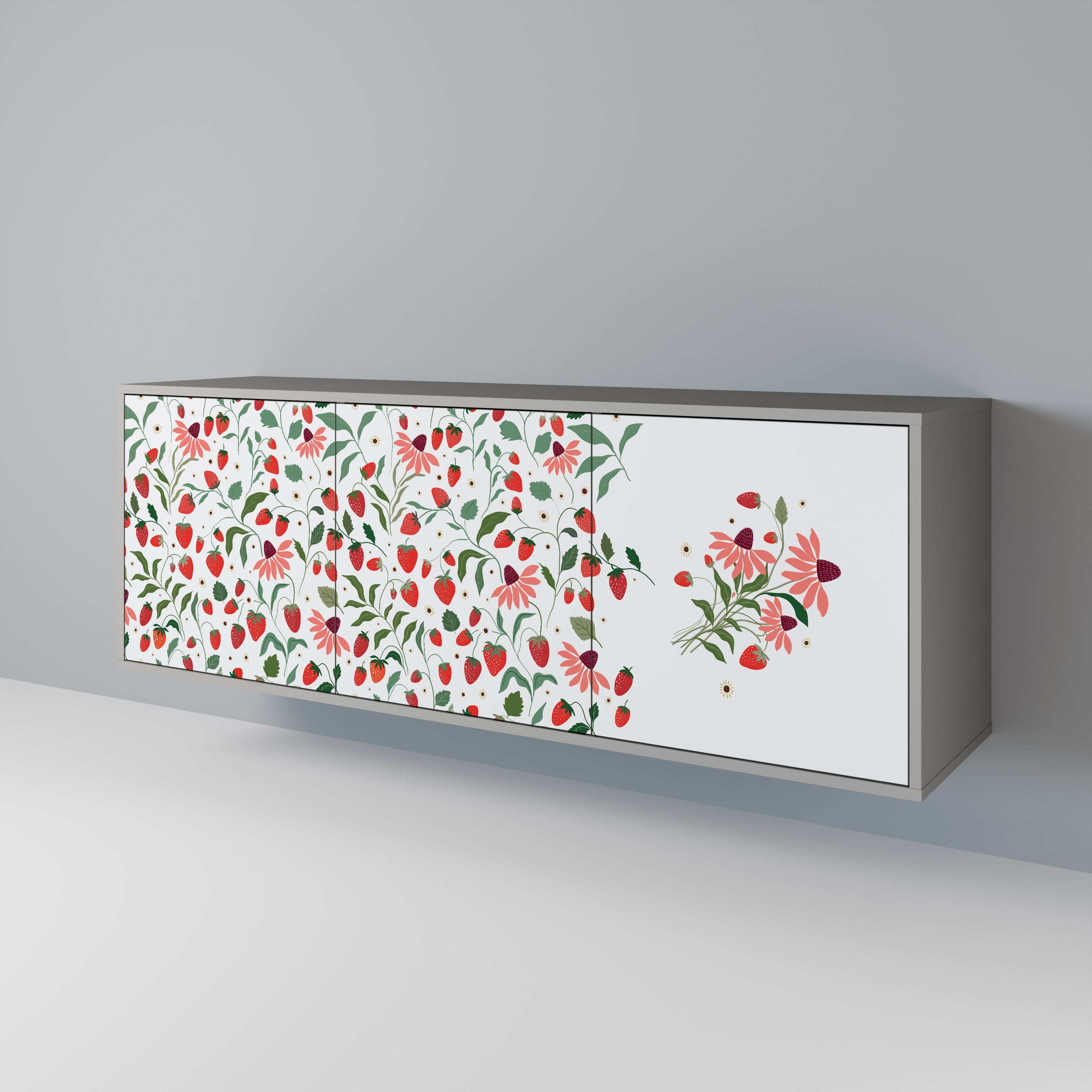 Μπουφές 3 θυρών FLOWERS AND STRAWBERRIES σε γκρι φινίρισμα